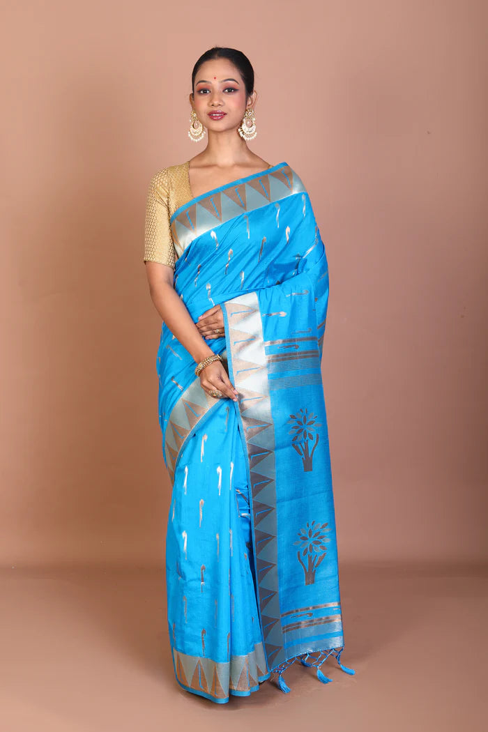 Blue Blended Dupion Silk Saree - Keya Seth Exclusive