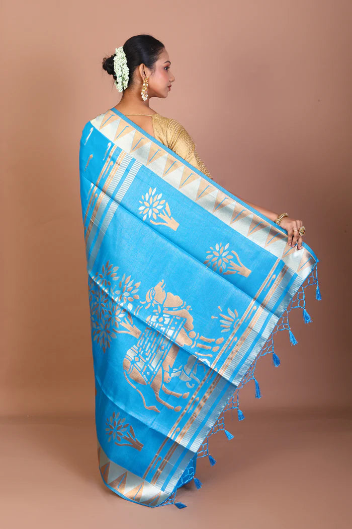 Blue Blended Dupion Silk Saree - Keya Seth Exclusive