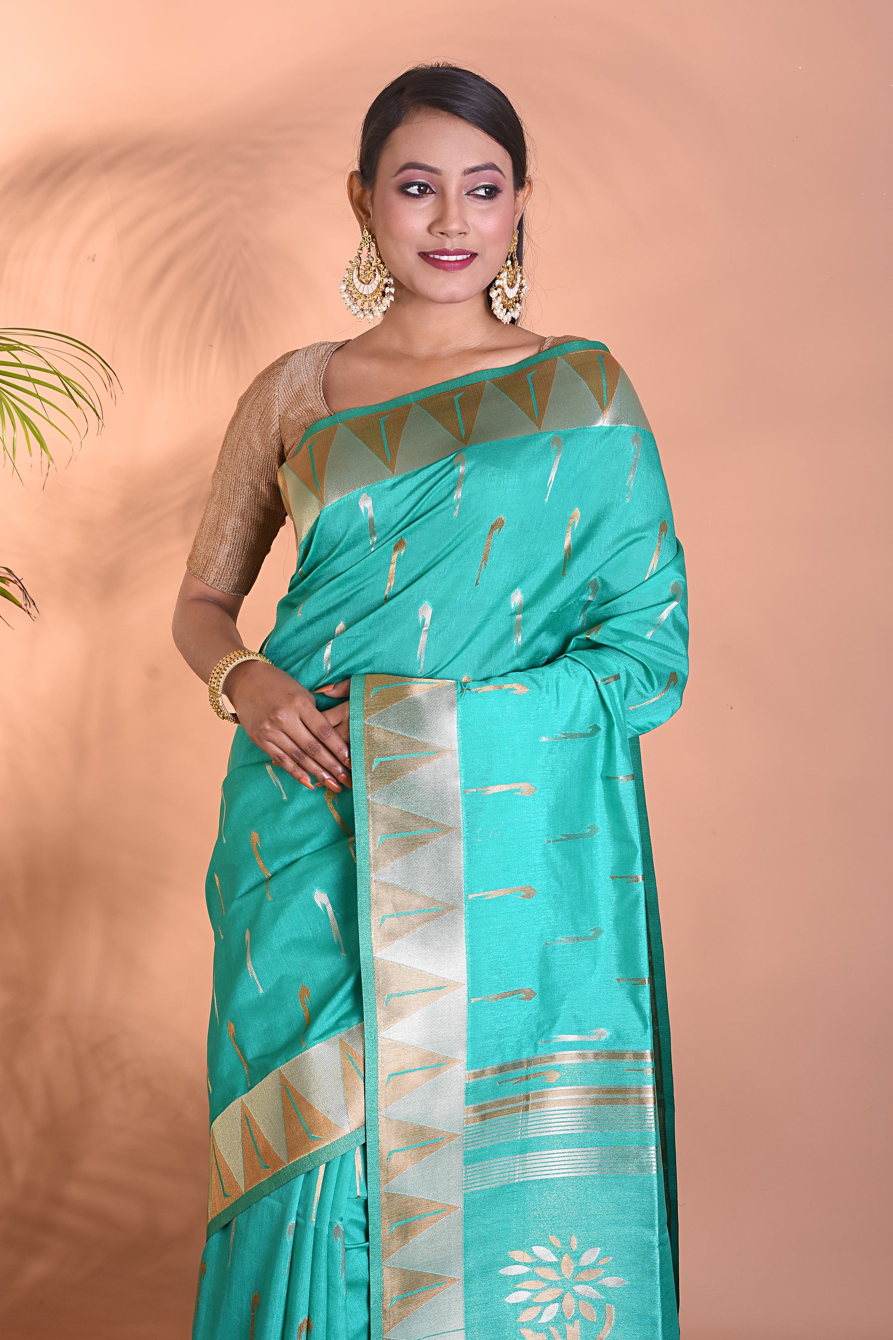 Sea Green Dupion Silk Saree - Keya Seth Exclusive