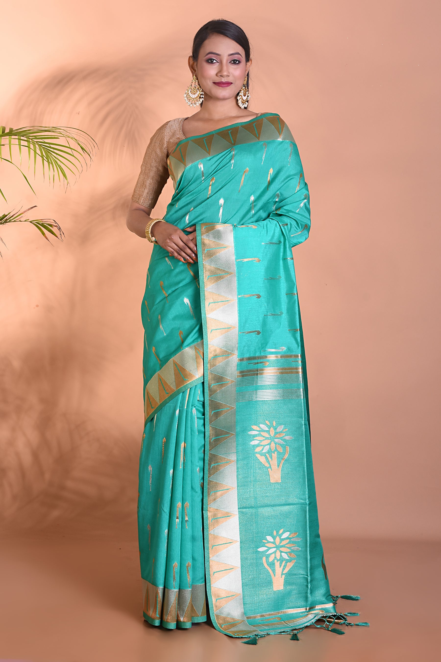 Sea Green Dupion Silk Saree - Keya Seth Exclusive