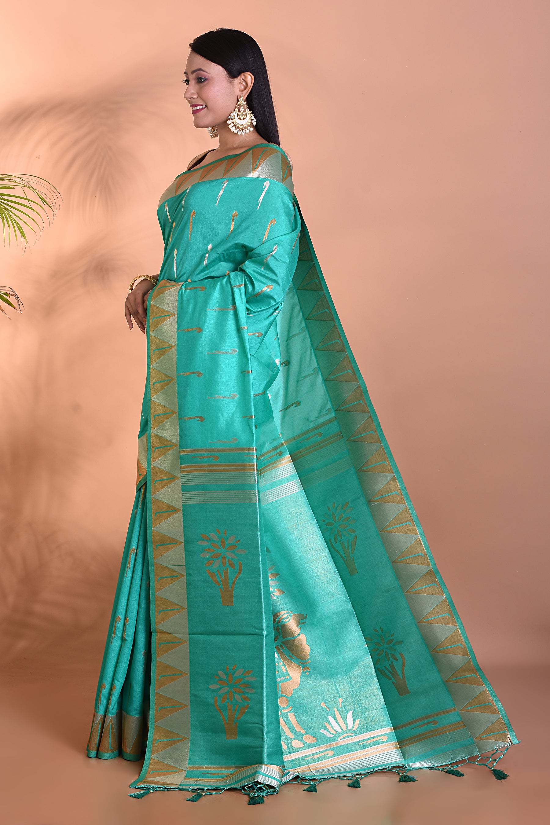 Sea Green Dupion Silk Saree - Keya Seth Exclusive