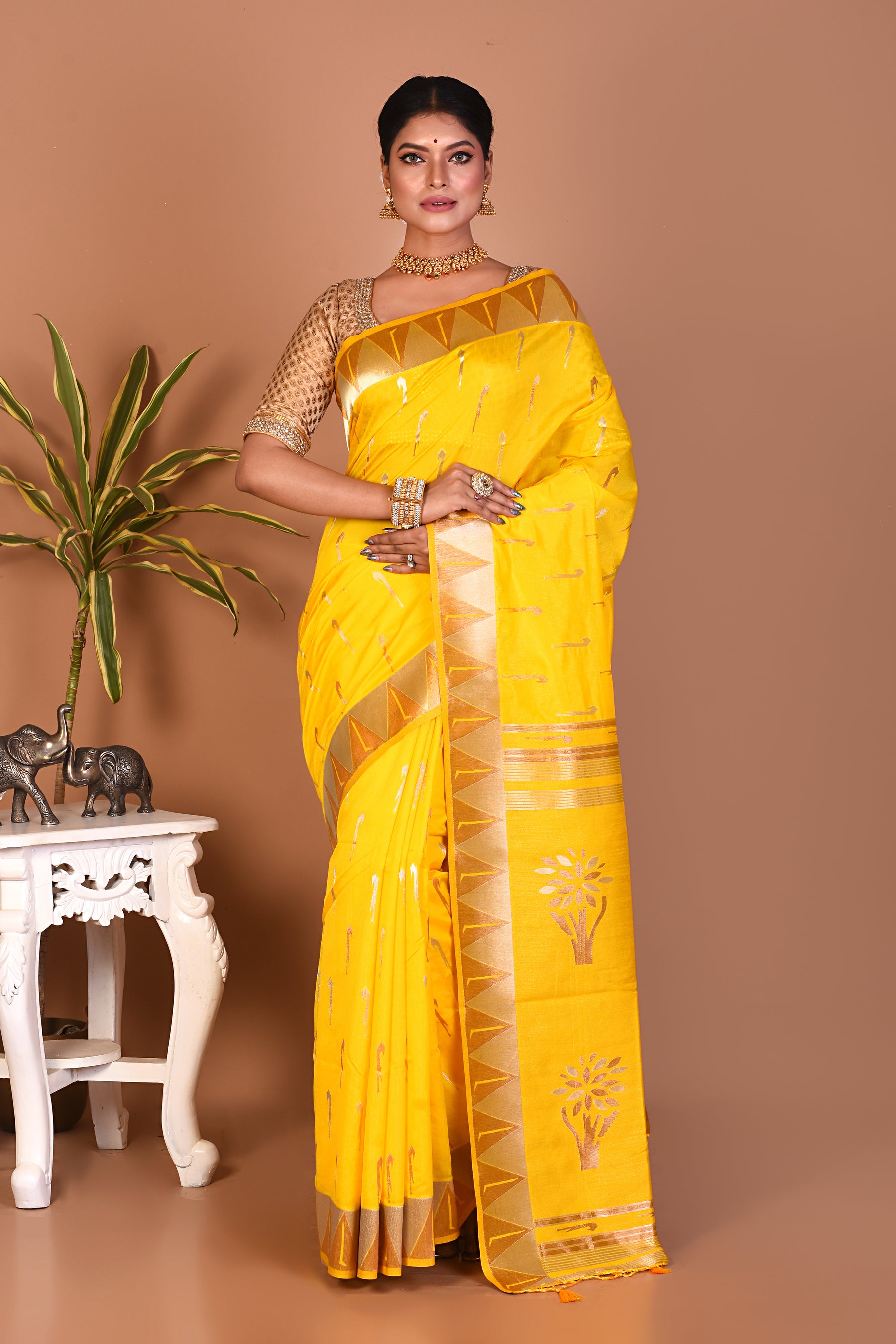 Yellow Blended Dola Silk Saree - Keya Seth Exclusive