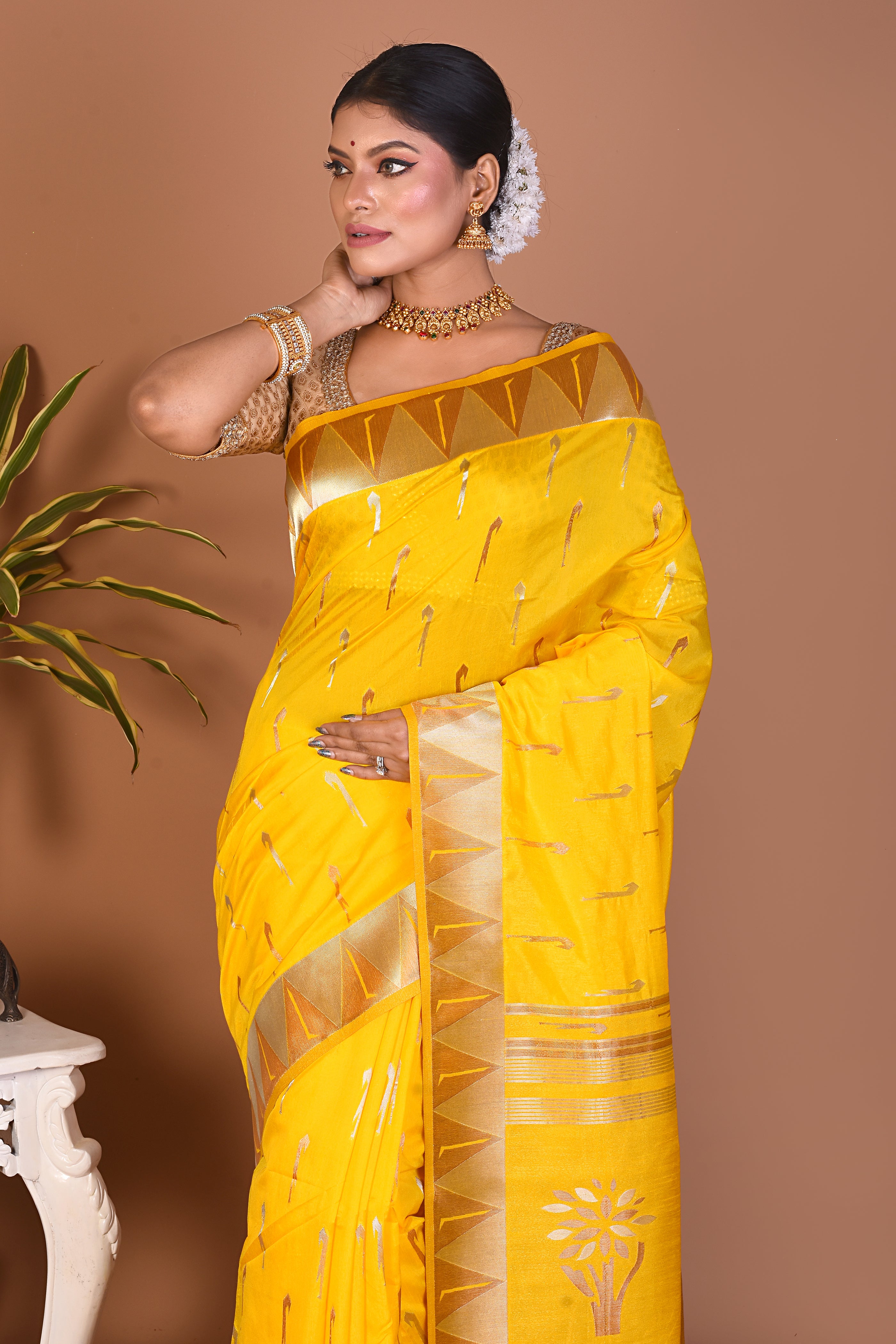 Yellow Blended Dola Silk Saree - Keya Seth Exclusive