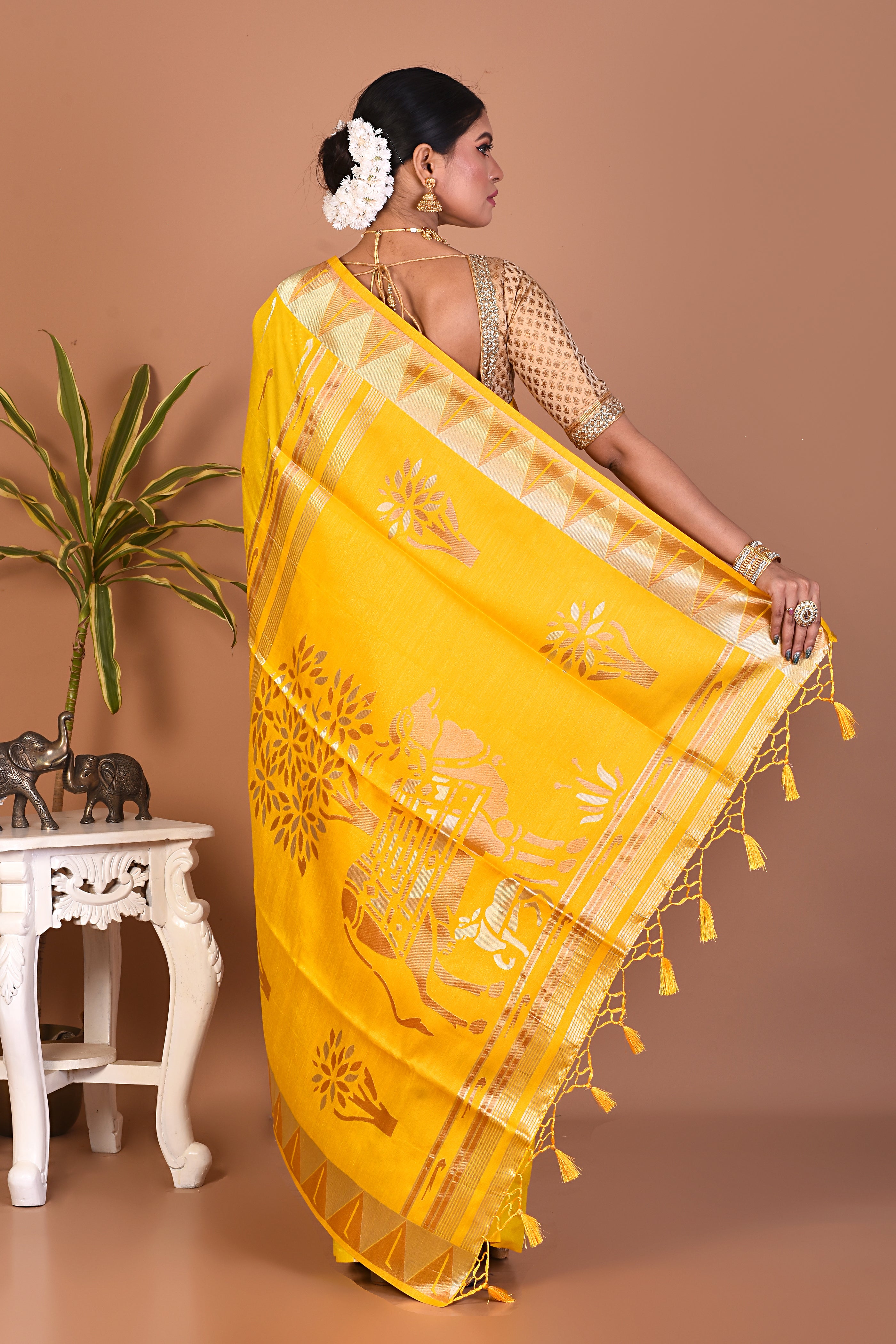 Yellow Blended Dola Silk Saree - Keya Seth Exclusive