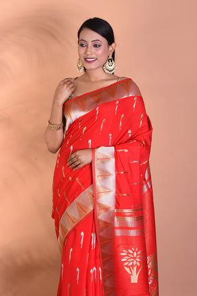 Red Dupion Silk Saree - Keya Seth Exclusive