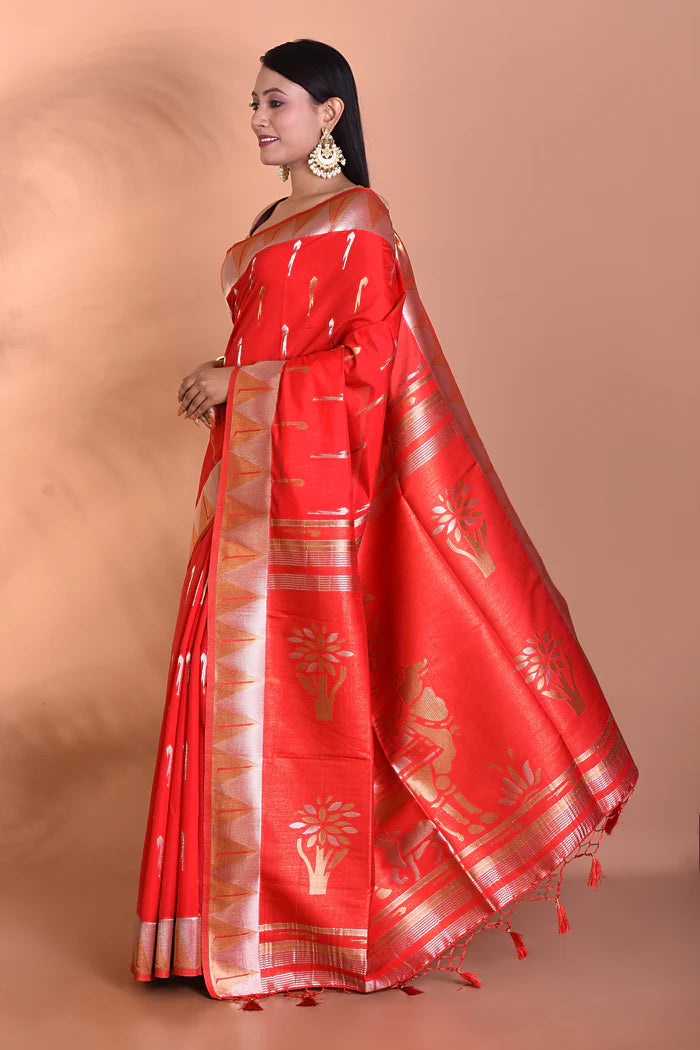 Red Dupion Silk Saree - Keya Seth Exclusive