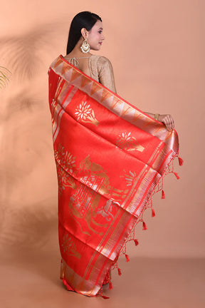 Red Dupion Silk Saree - Keya Seth Exclusive