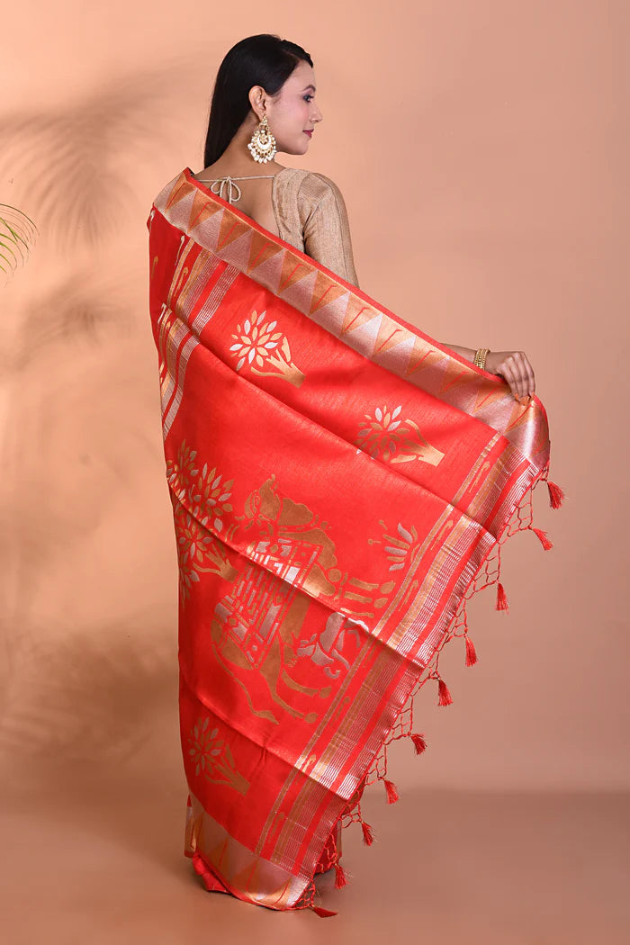 Red Dupion Silk Saree - Keya Seth Exclusive