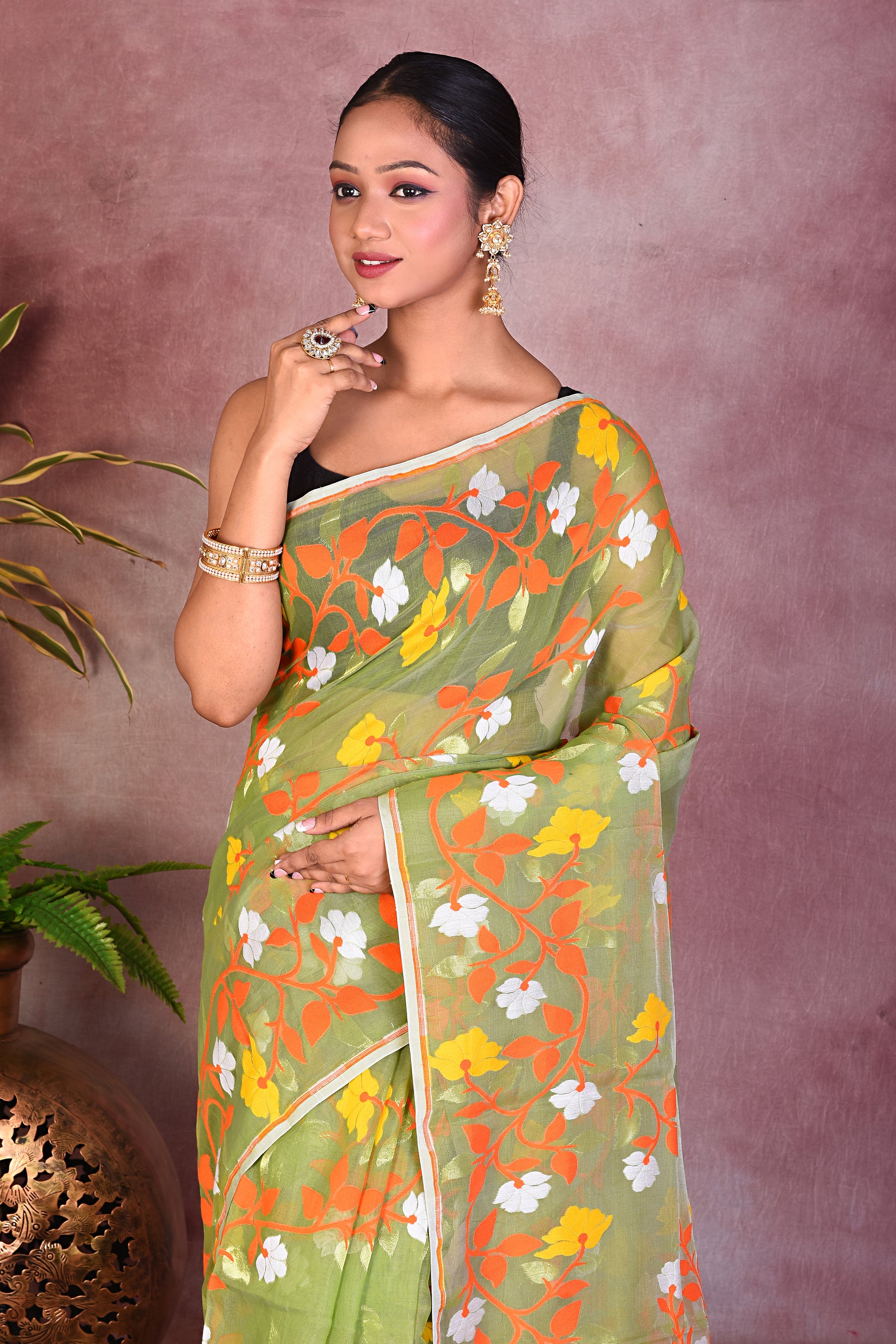 Beautiful Green Jamdani Saree - Keya Seth Exclusive