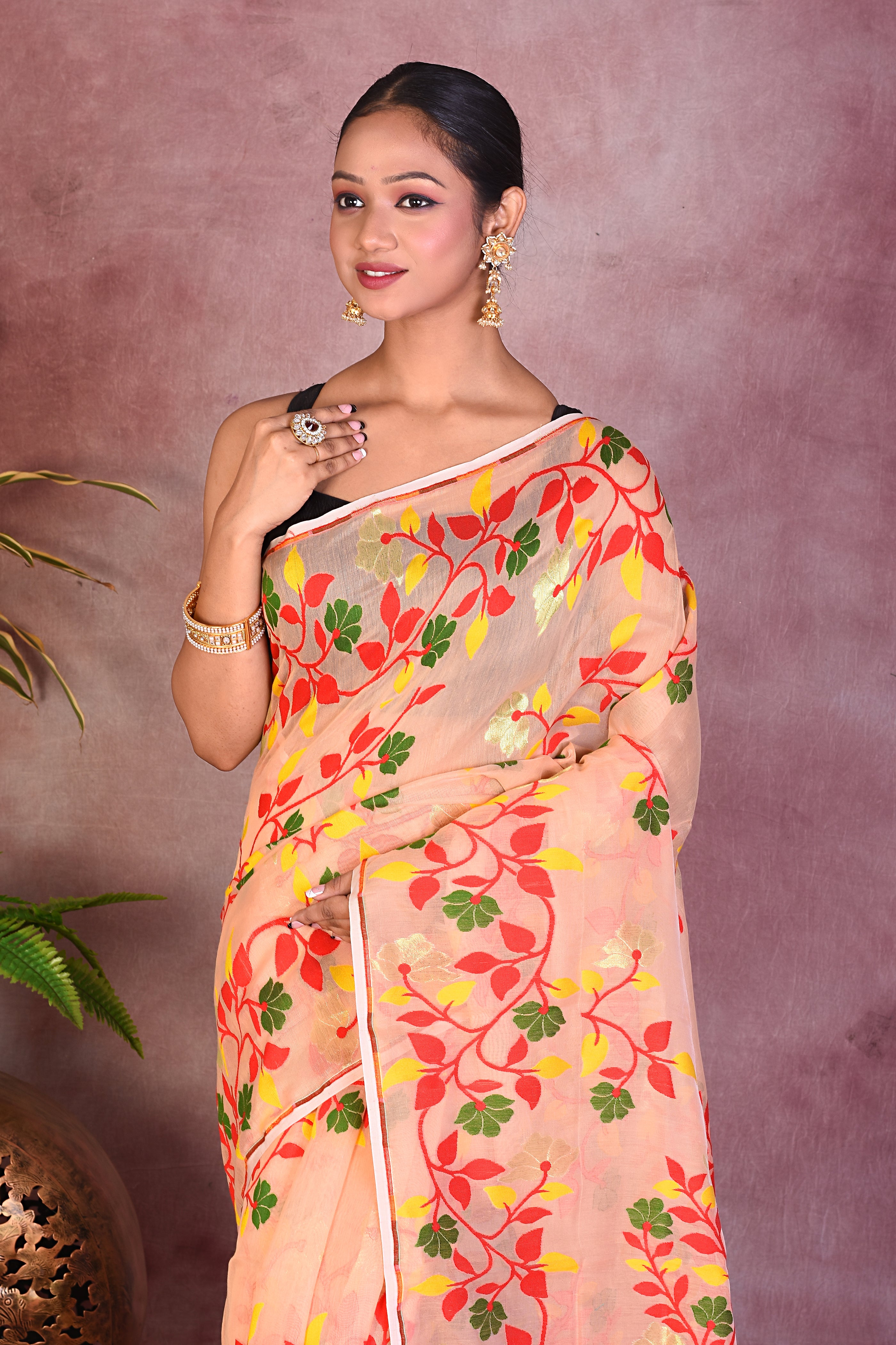 Cream Jamdani Saree - Keya Seth Exclusive