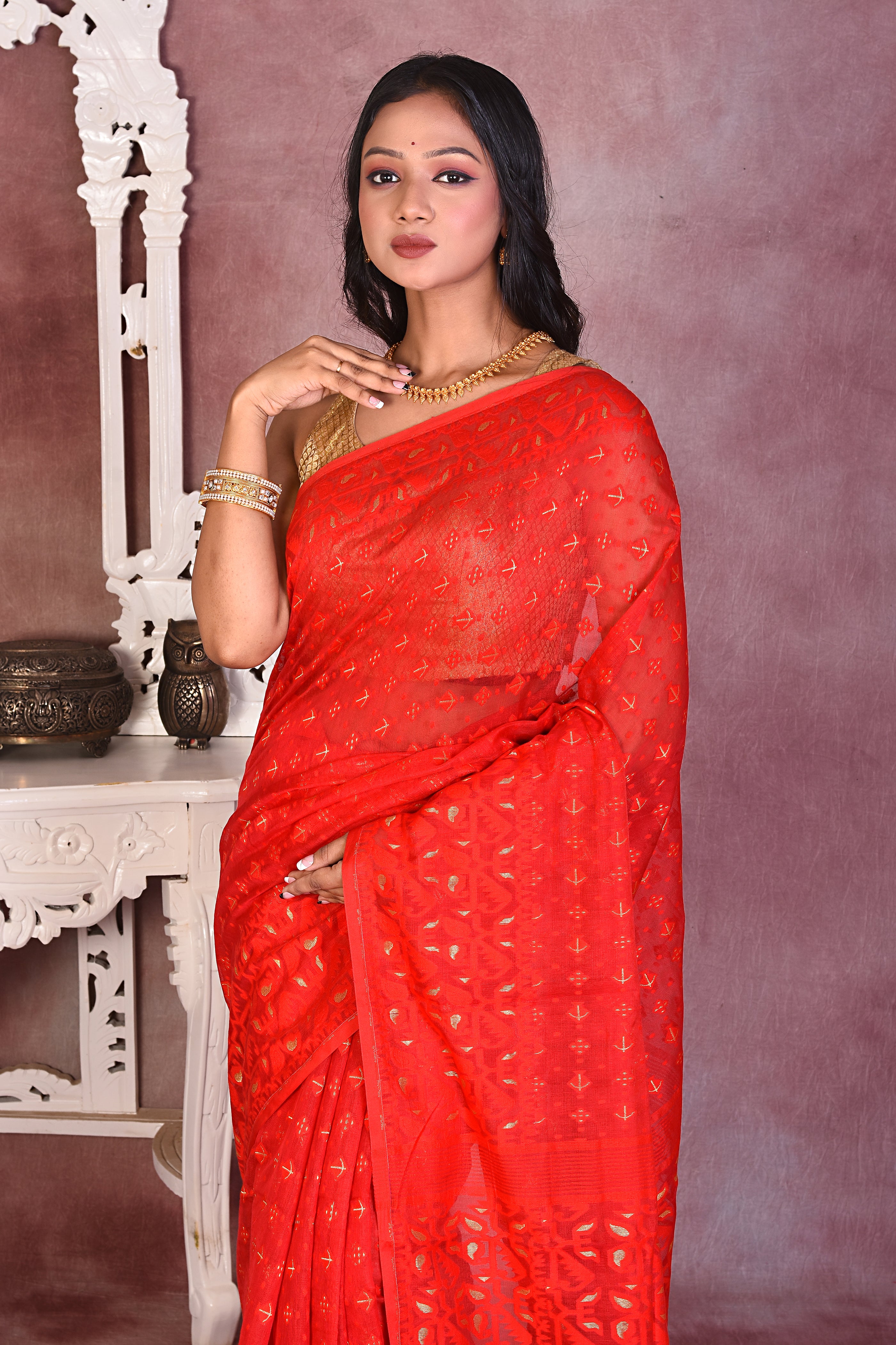 Beautiful Red Jamdani Saree - Keya Seth Exclusive