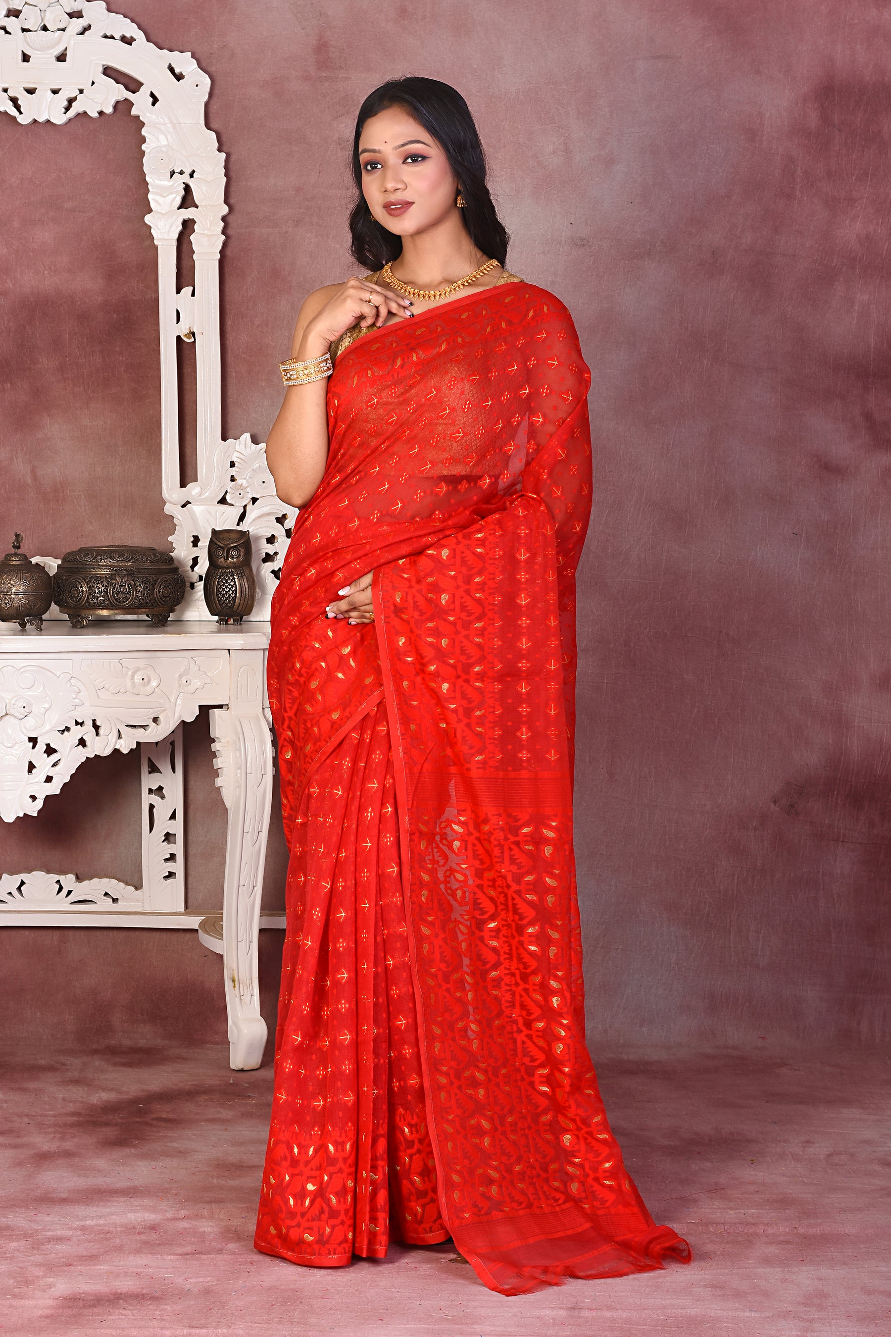 Beautiful Red Jamdani Saree - Keya Seth Exclusive