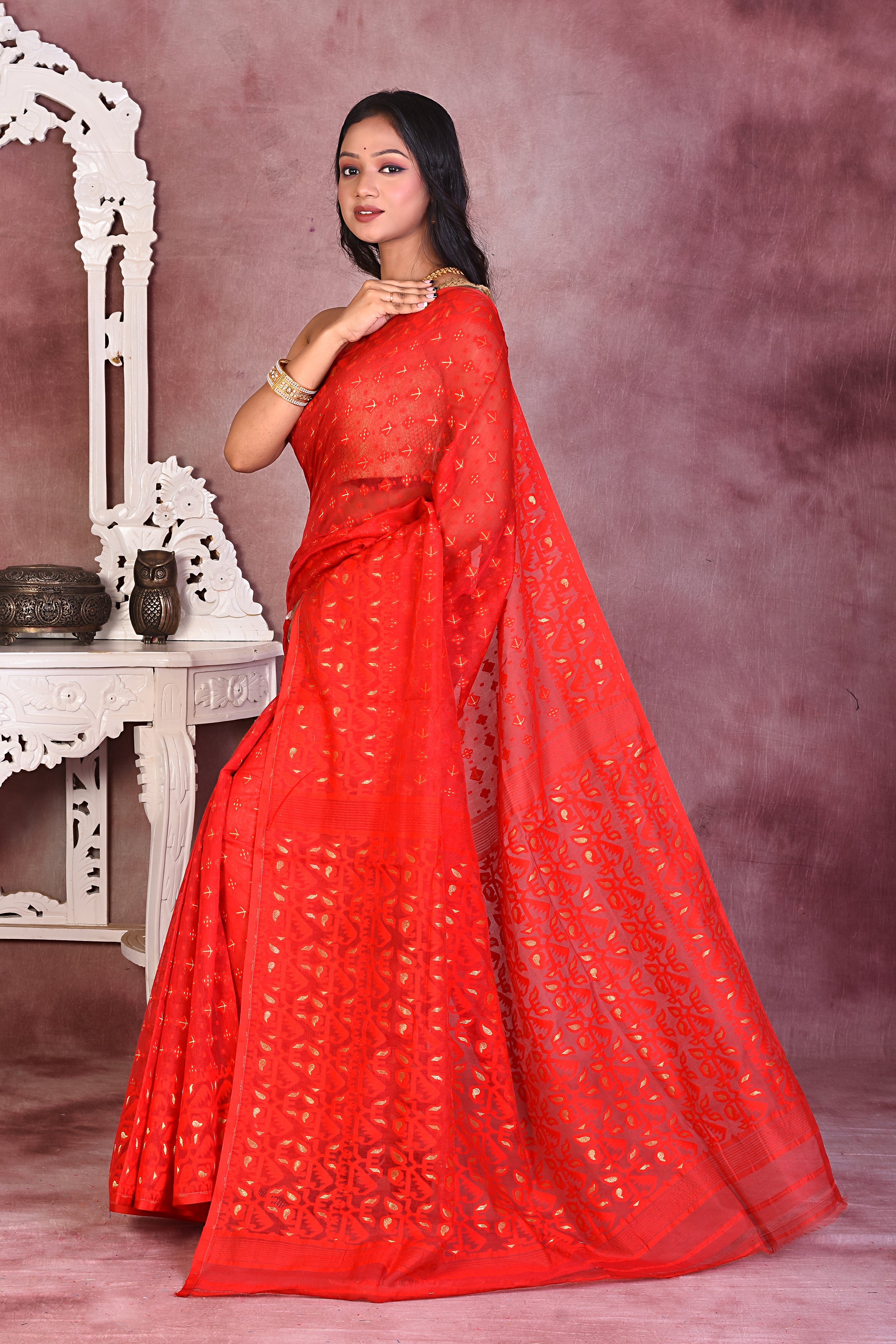 Beautiful Red Jamdani Saree - Keya Seth Exclusive