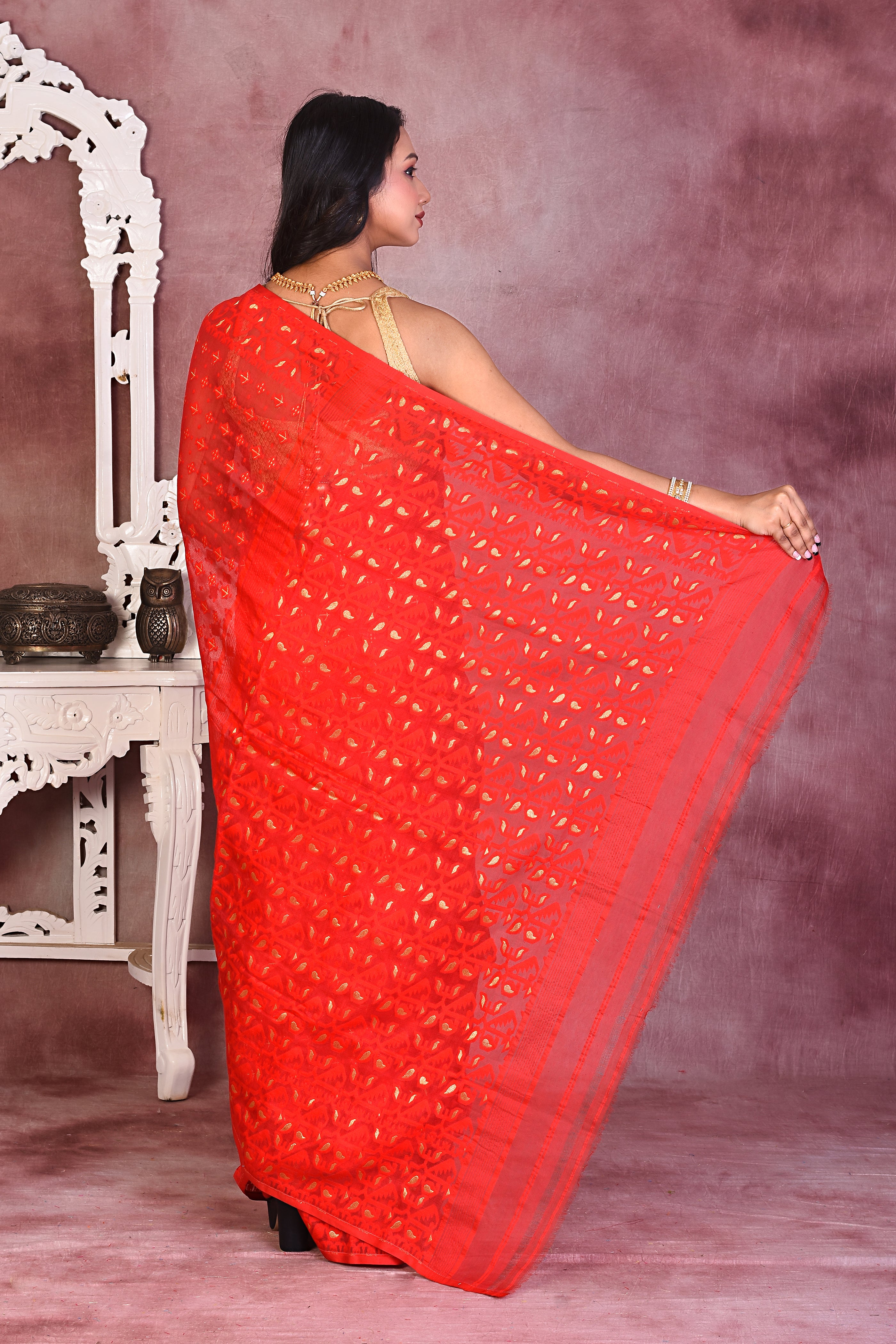 Beautiful Red Jamdani Saree - Keya Seth Exclusive