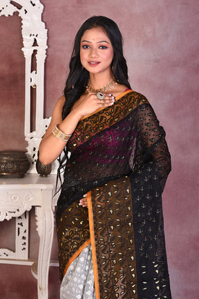 Black and Offwhite Soft Muslin Saree - Keya Seth Exclusive