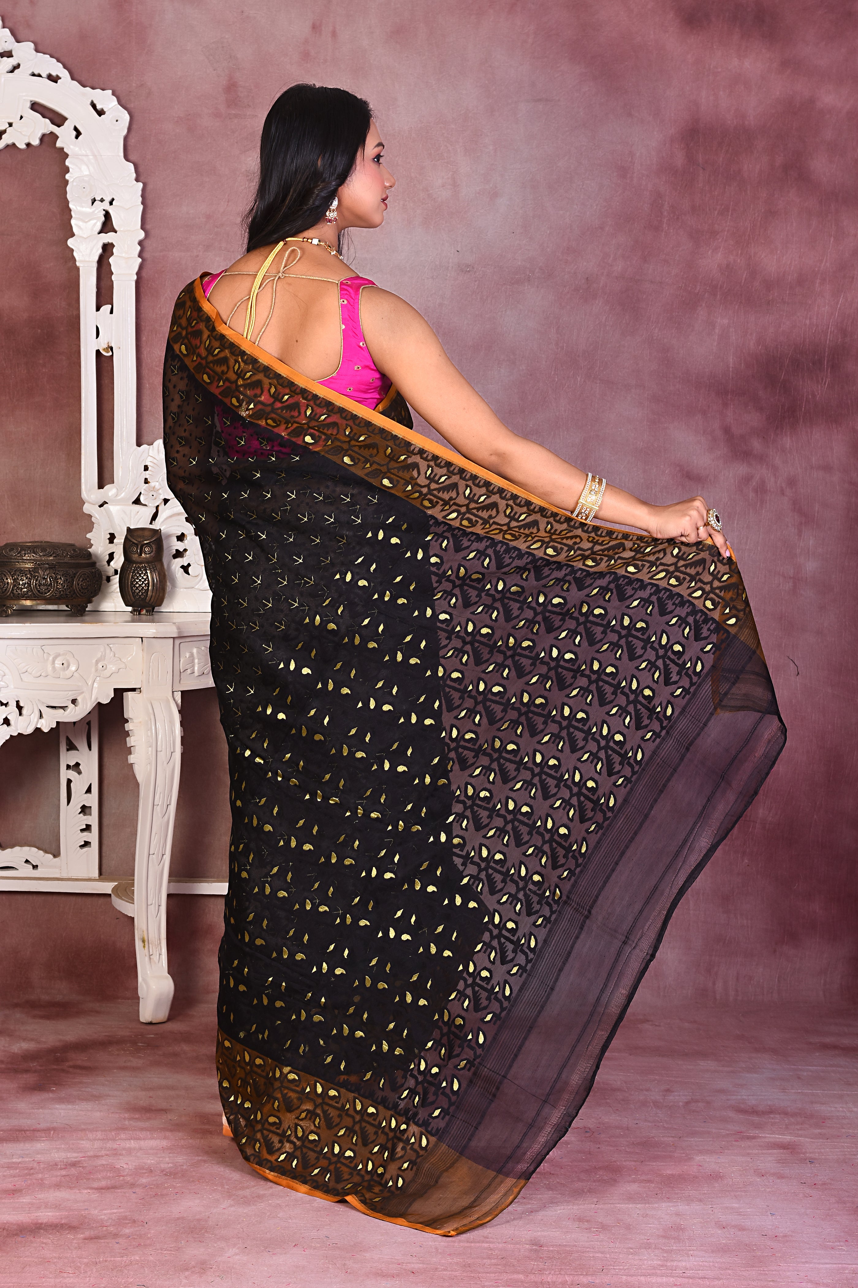 Black and Offwhite Soft Muslin Saree - Keya Seth Exclusive