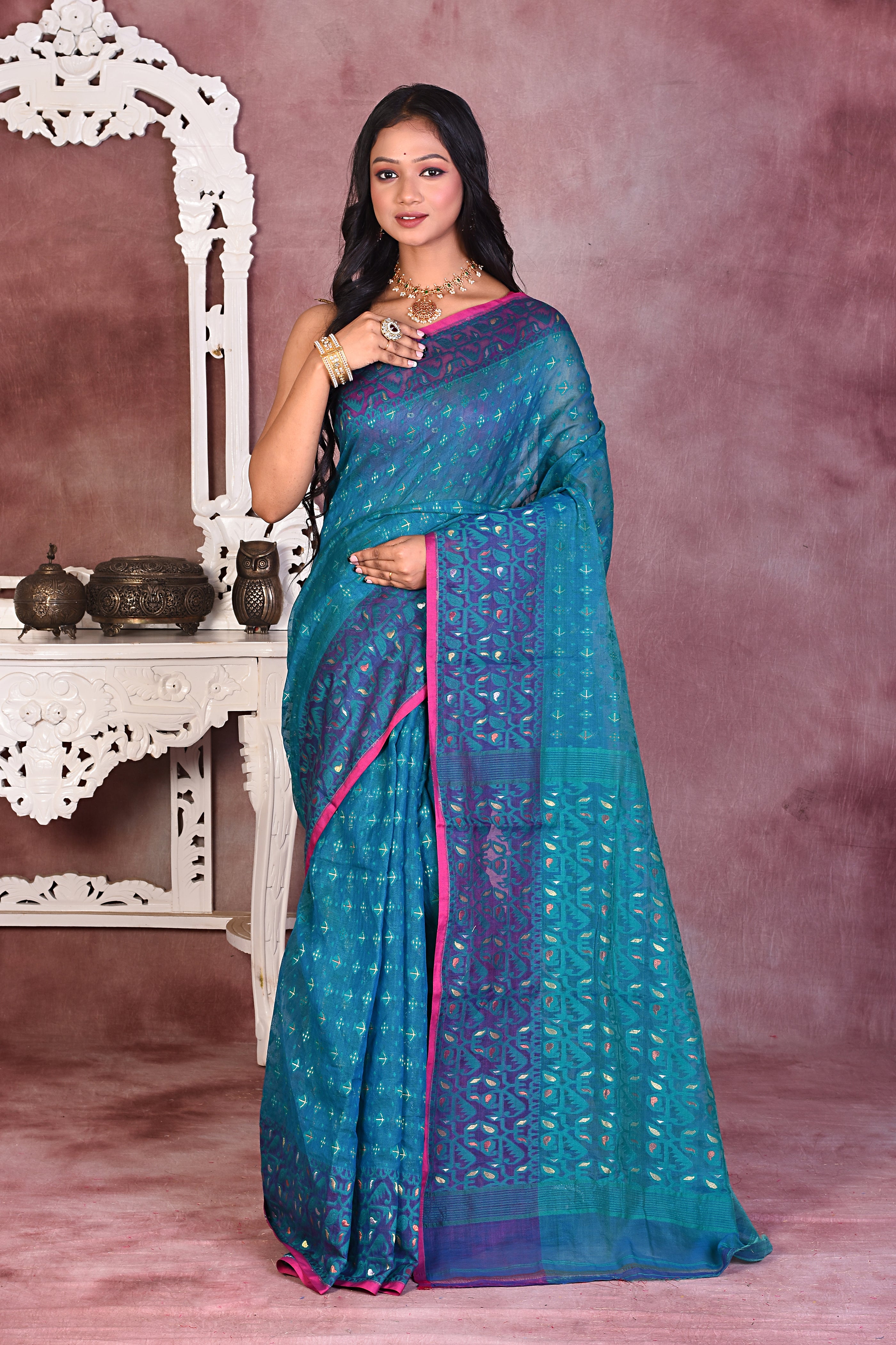 Rama Green Soft Jamdani Saree - Keya Seth Exclusive