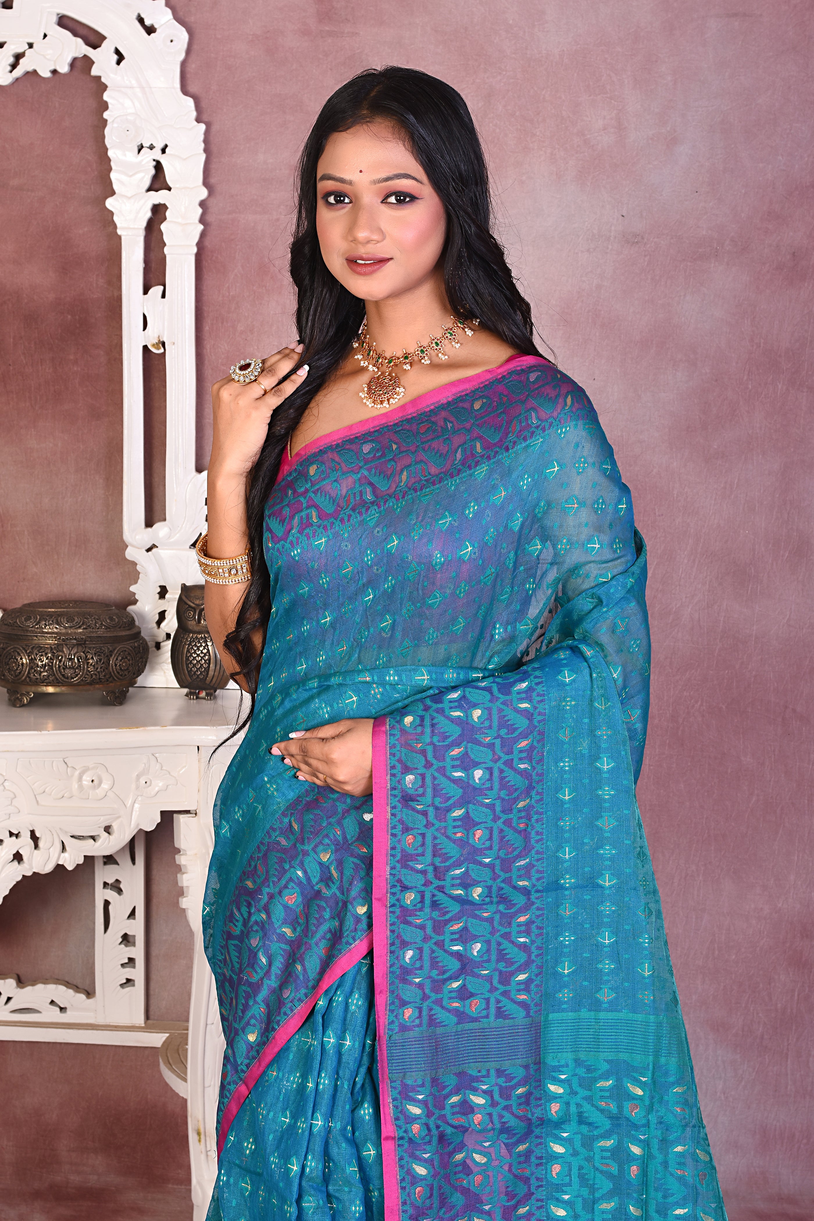 Rama Green Soft Jamdani Saree - Keya Seth Exclusive