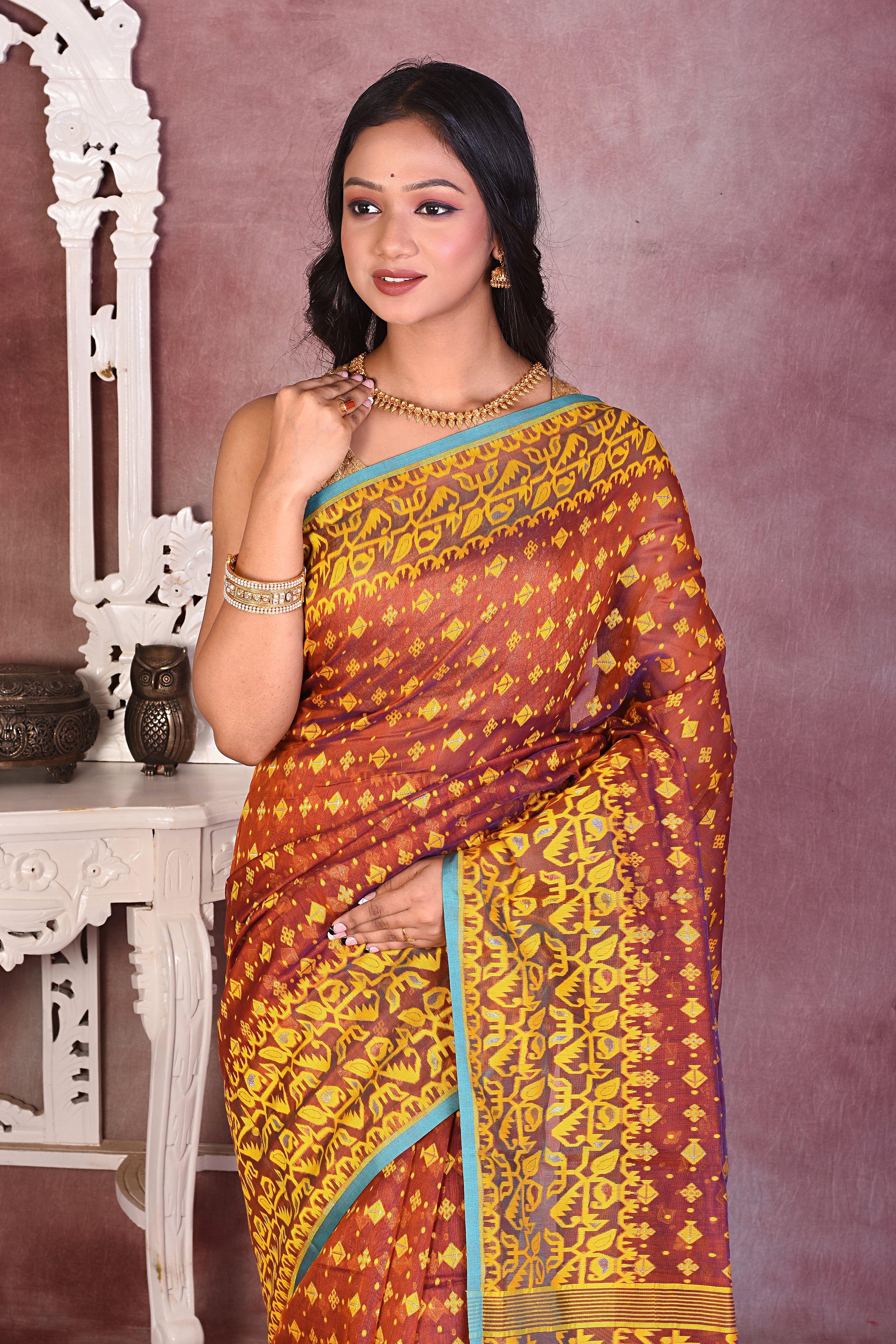 Beautiful Brown Jamdani Saree - Keya Seth Exclusive