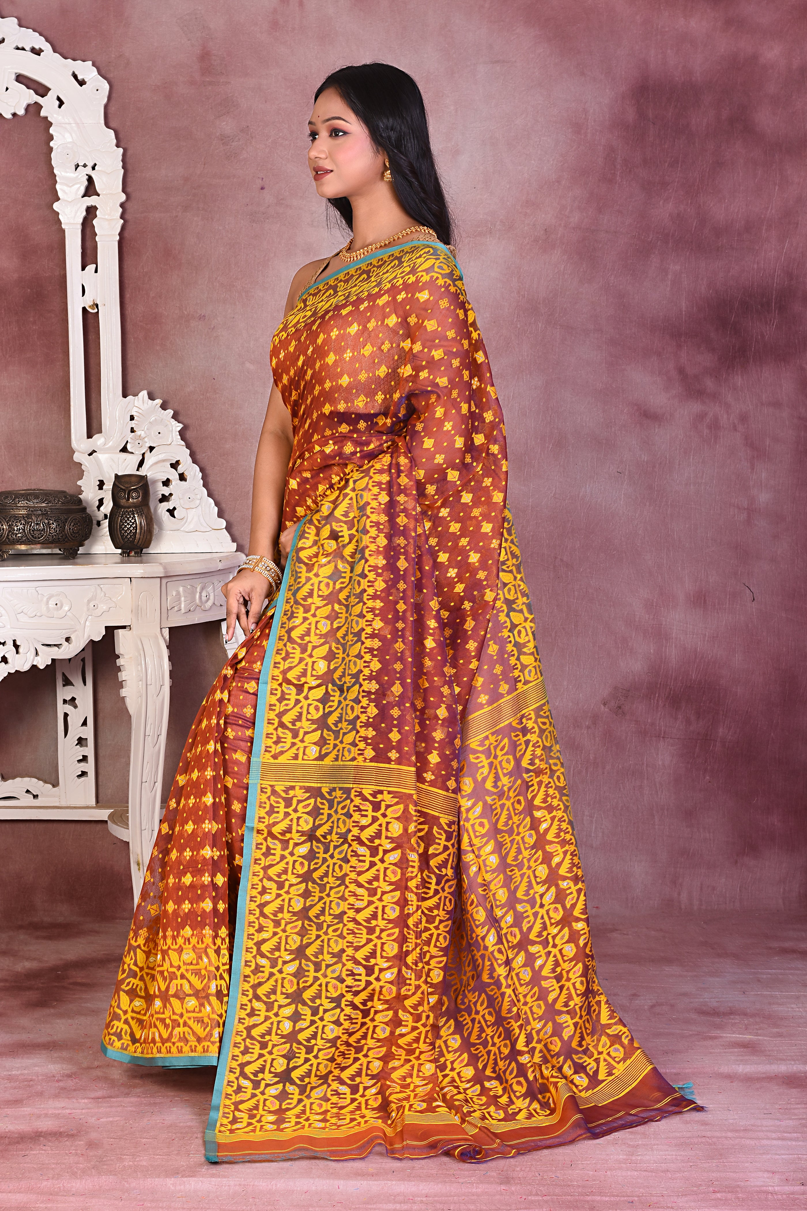 Beautiful Brown Jamdani Saree - Keya Seth Exclusive