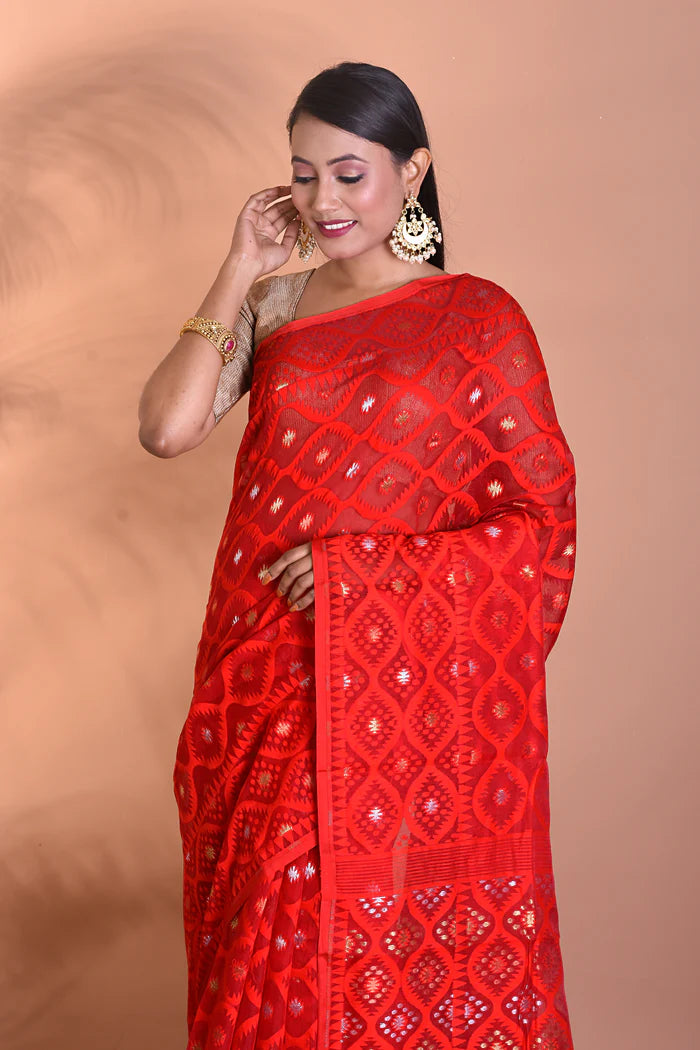 Red Jamdani Saree - Keya Seth Exclusive