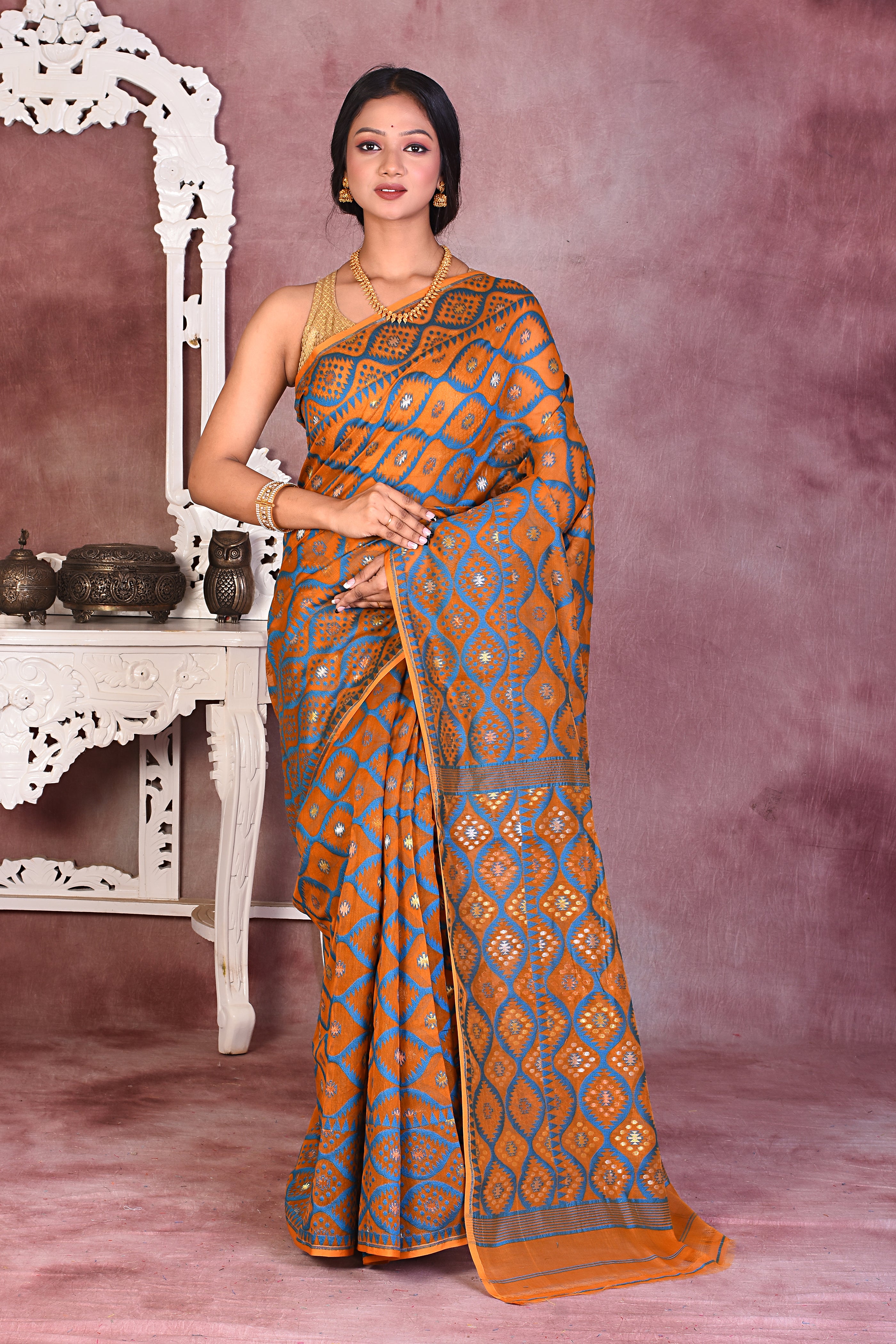 Chrome Yellow Jamdani Saree - Keya Seth Exclusive