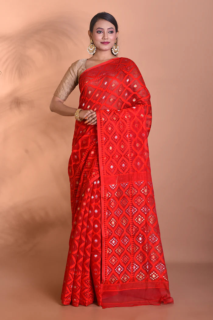 Red Jamdani Saree - Keya Seth Exclusive