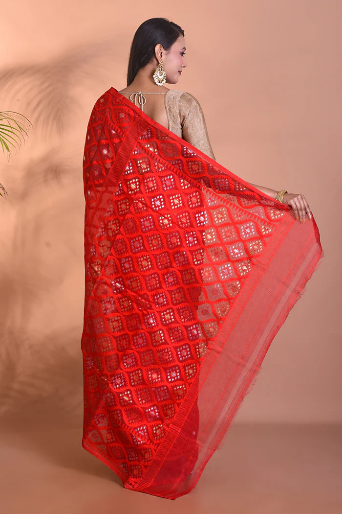 Red Jamdani Saree - Keya Seth Exclusive