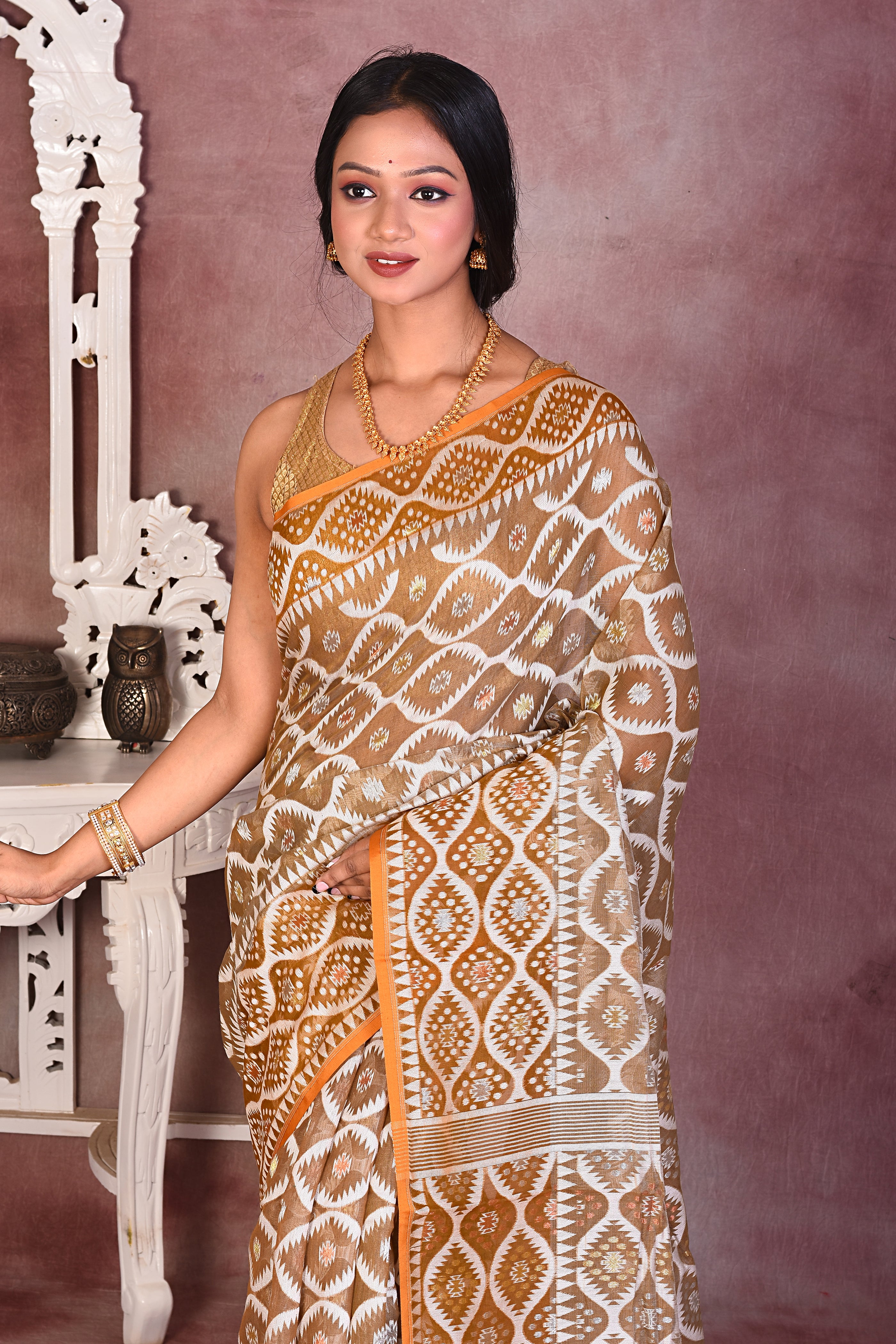 Elegant Brown Jamdani Saree - Keya Seth Exclusive