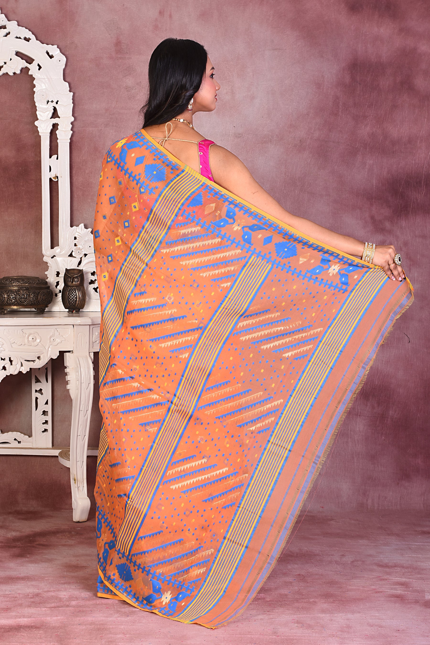 Orange Soft Jamdani Saree - Keya Seth Exclusive