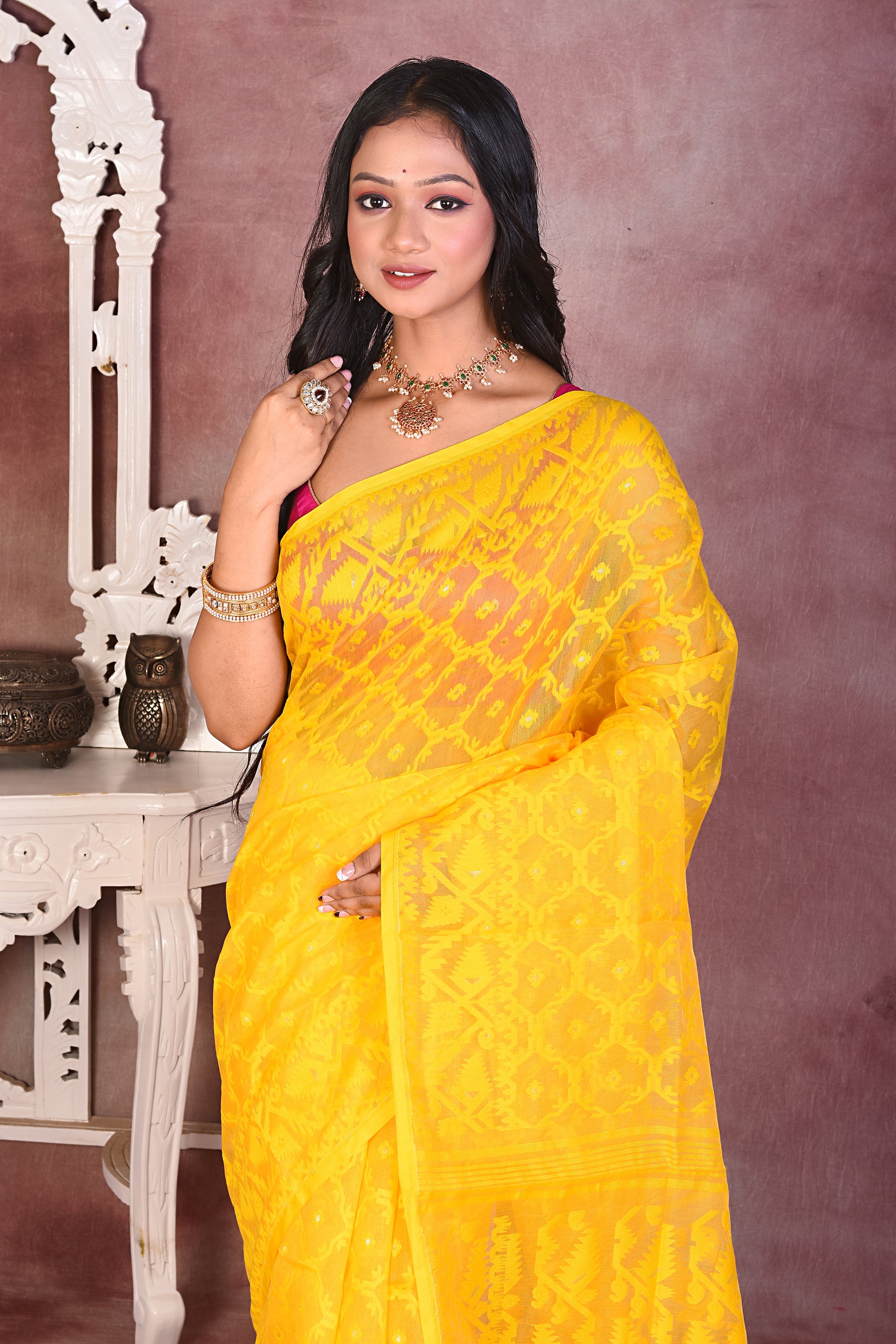 Yellow Soft Jamdani Saree - Keya Seth Exclusive