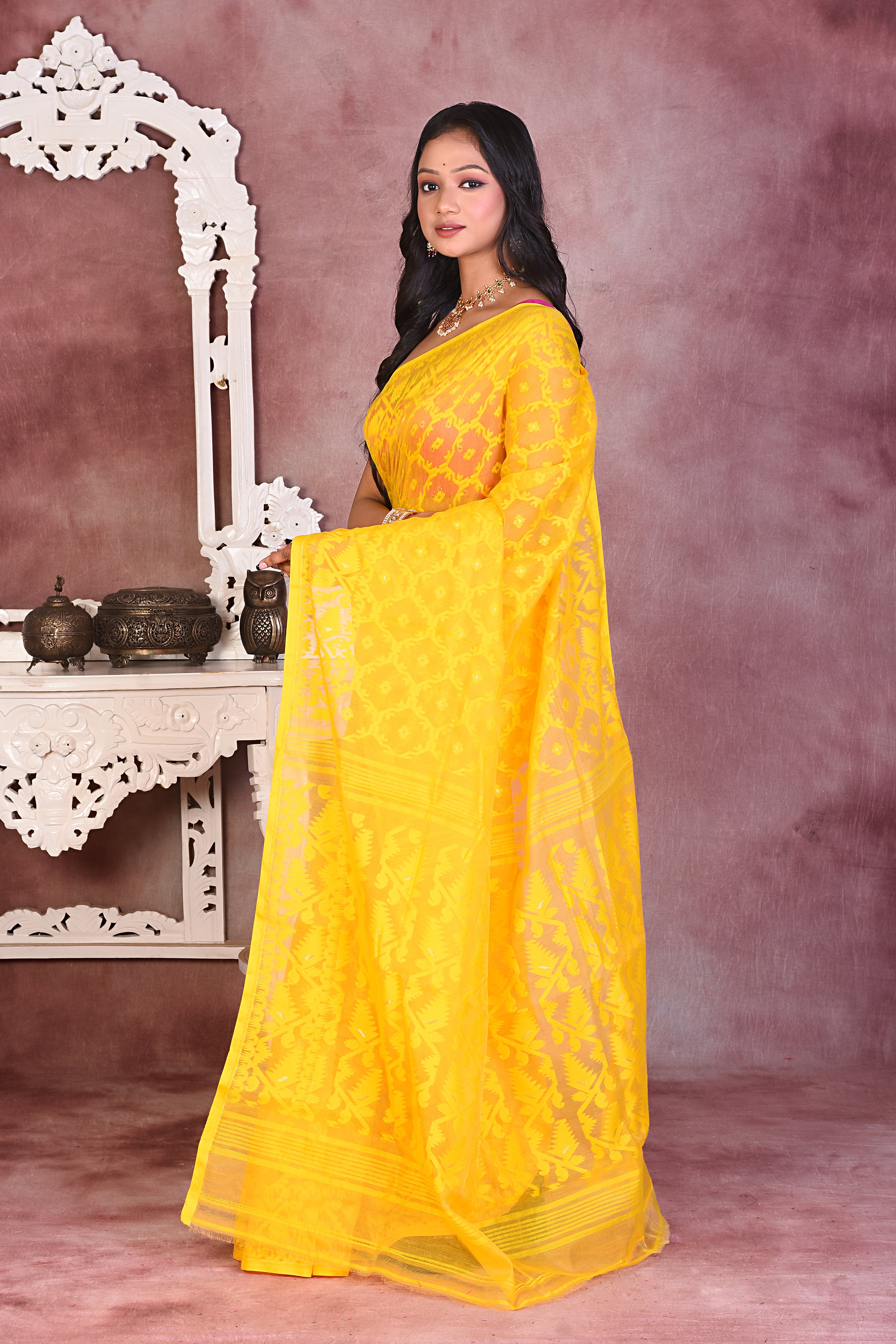 Yellow Soft Jamdani Saree - Keya Seth Exclusive