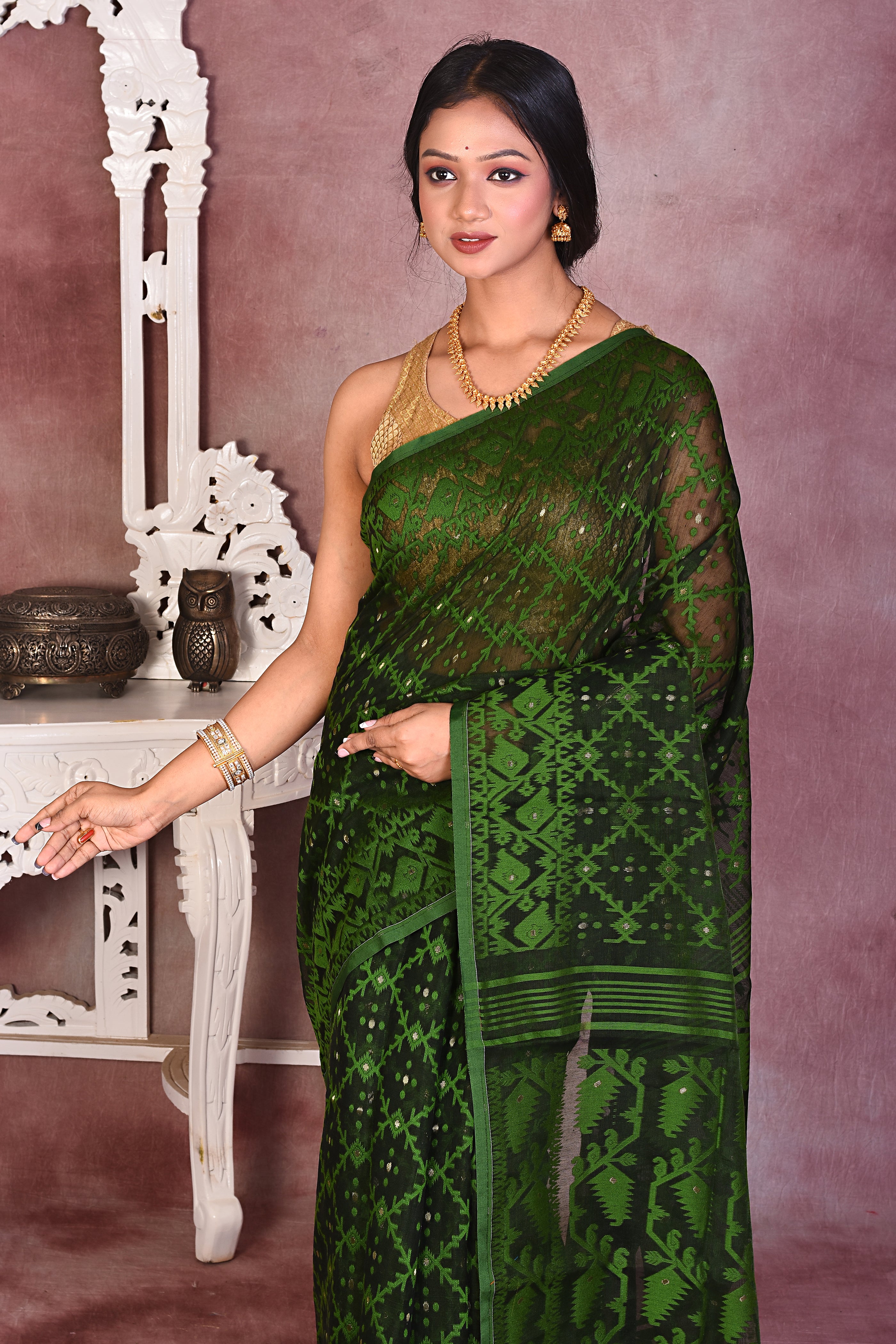 Black and Green Jamdani Saree - Keya Seth Exclusive