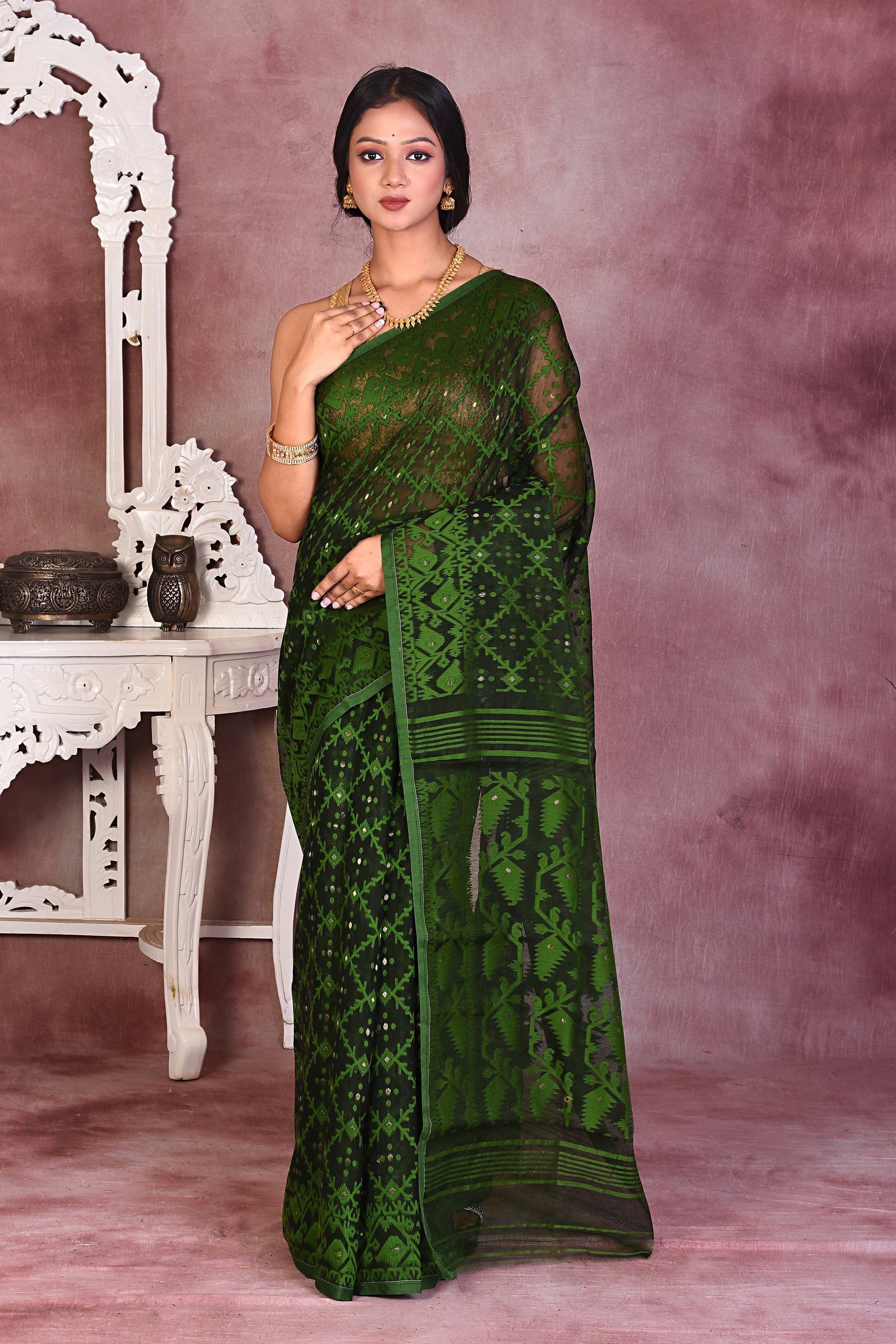 Black and Green Jamdani Saree - Keya Seth Exclusive