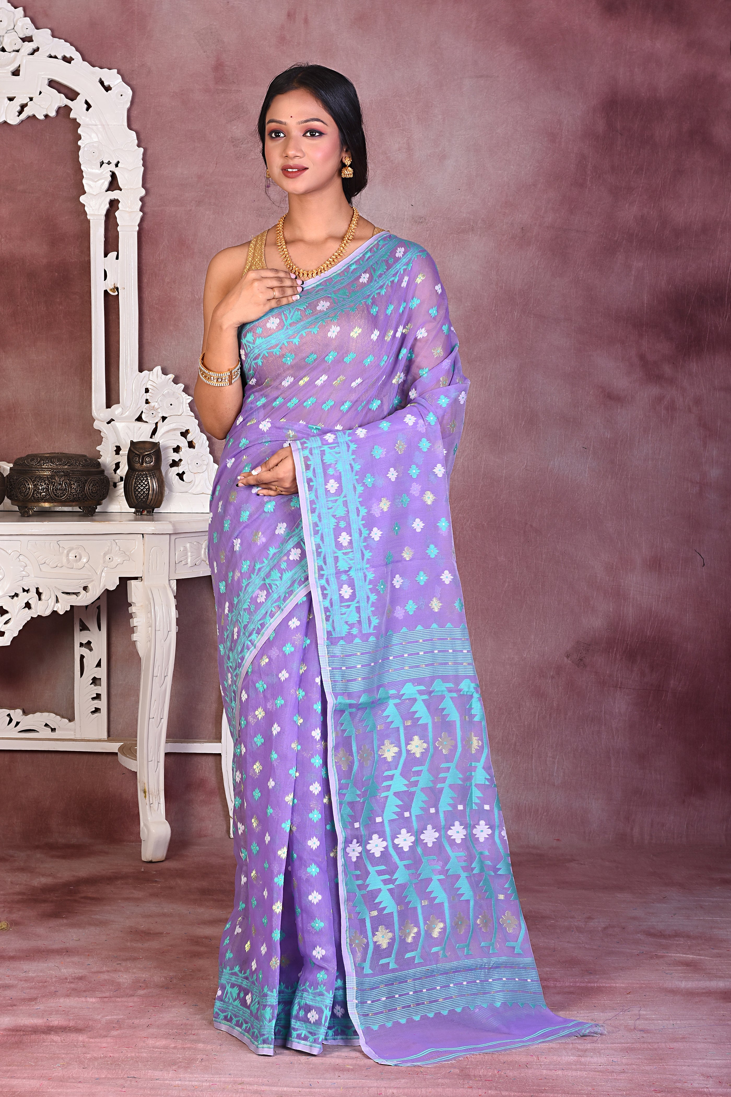 Beautiful Mauve Jamdani Saree - Keya Seth Exclusive