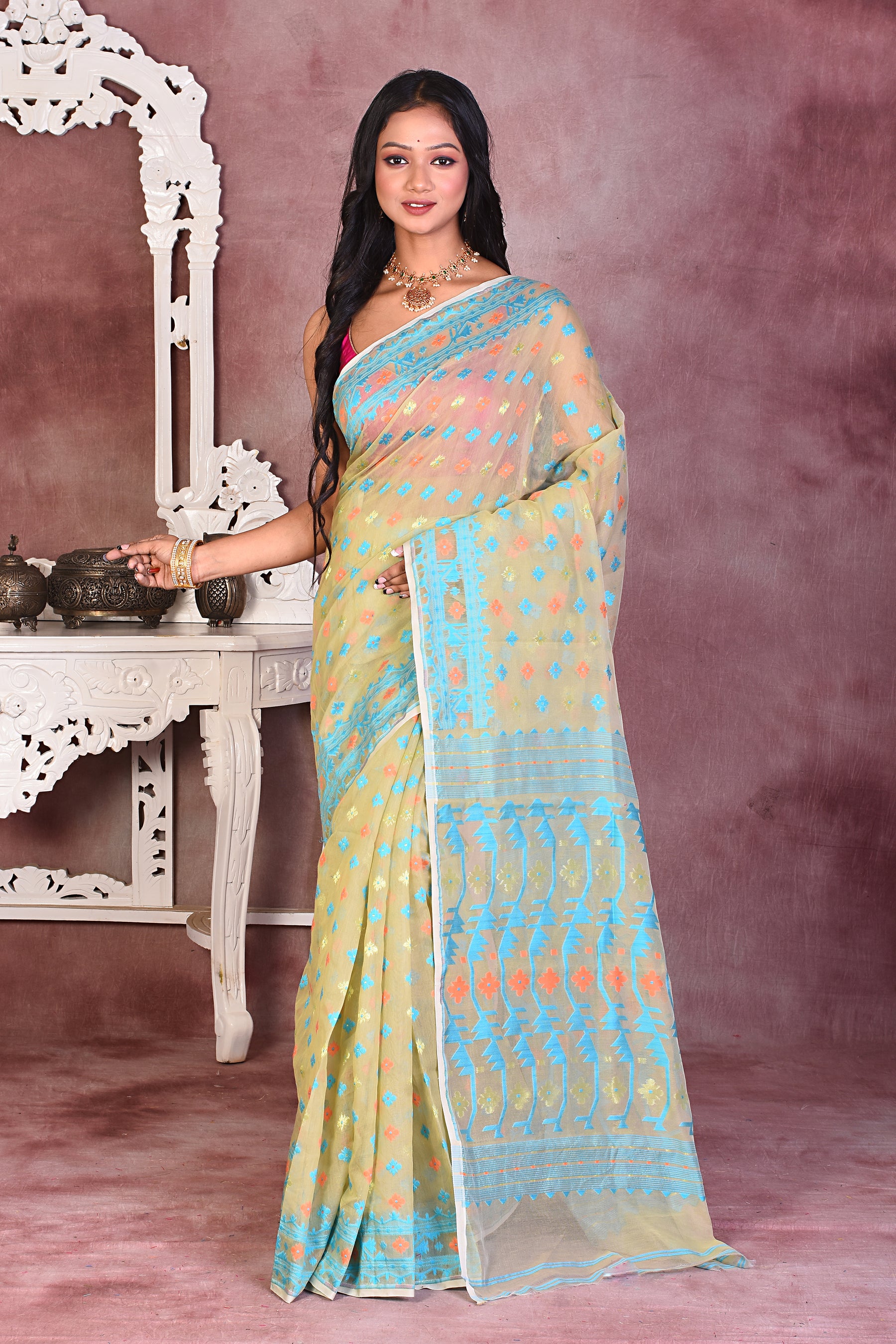 Light Green Soft Jamdani Saree - Keya Seth Exclusive