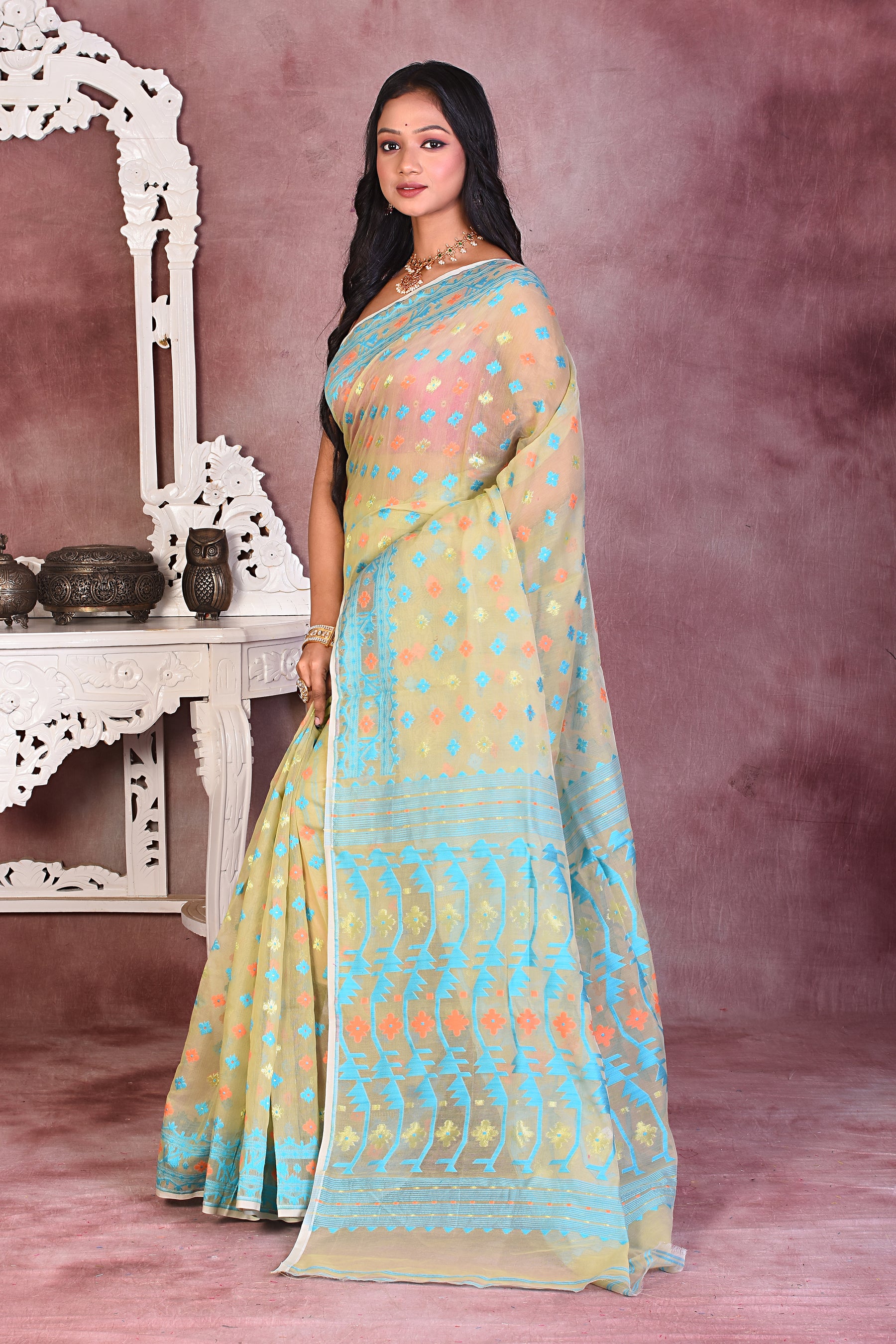 Light Green Soft Jamdani Saree - Keya Seth Exclusive