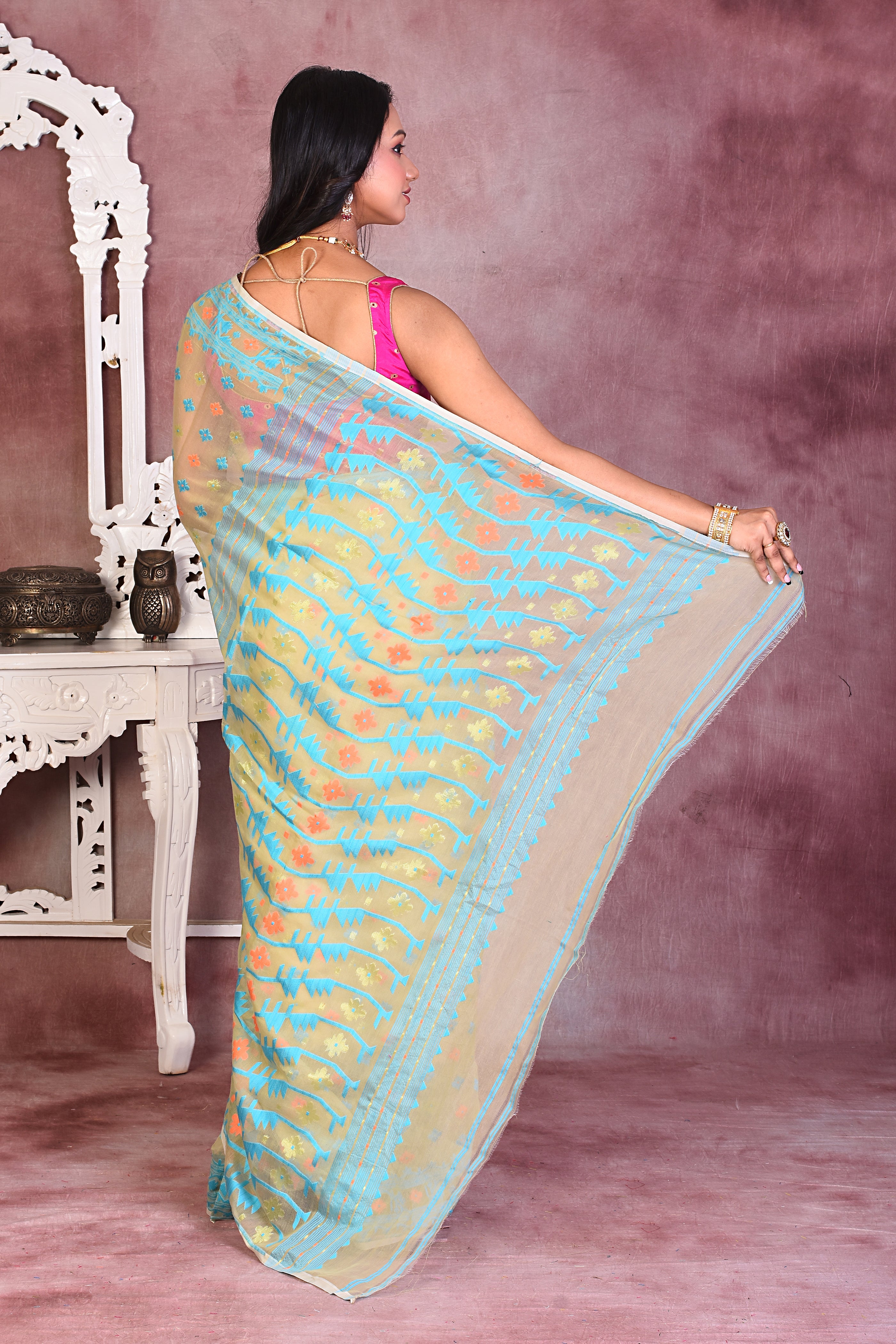 Light Green Soft Jamdani Saree - Keya Seth Exclusive