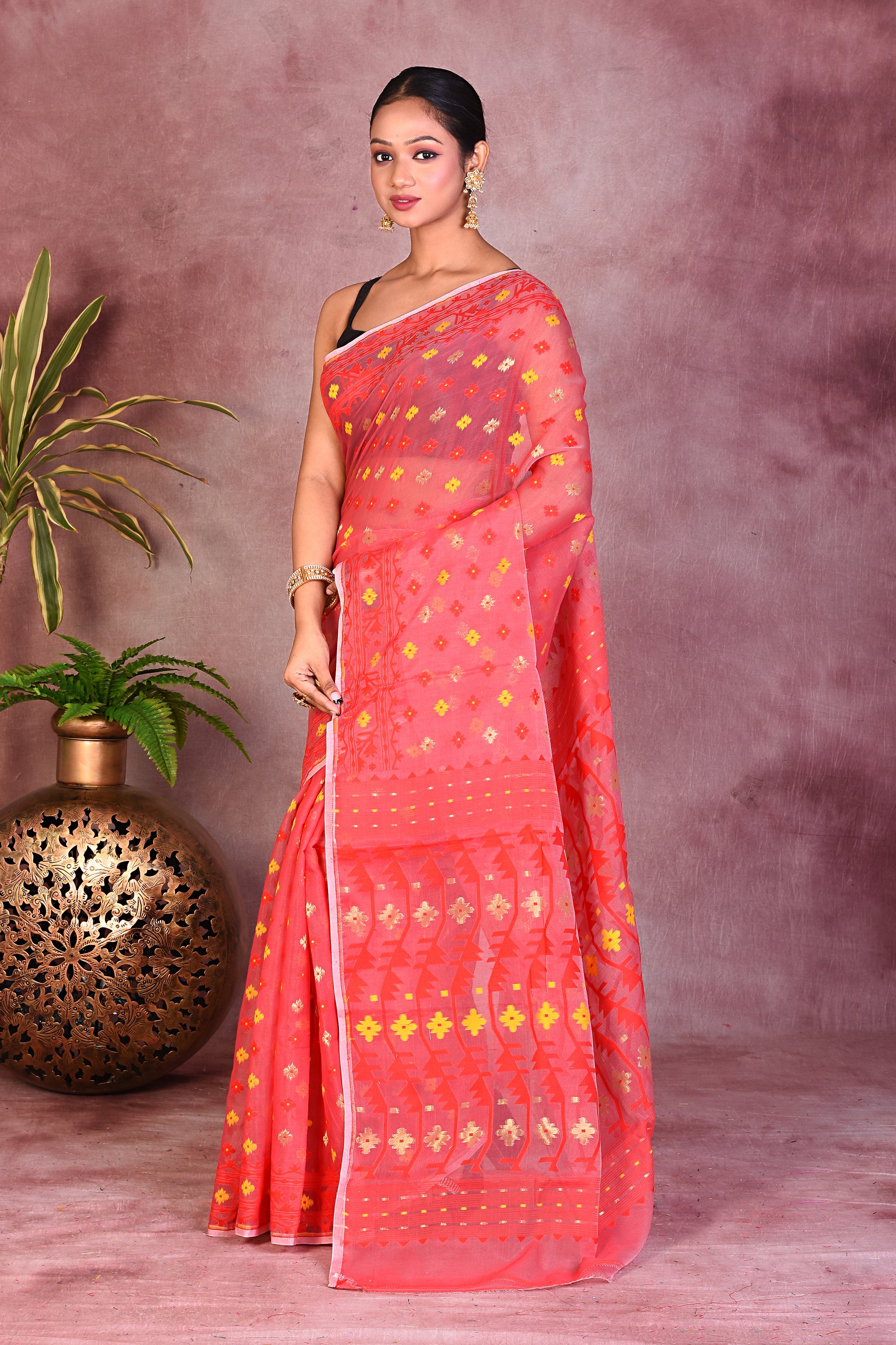 Lightweight Red Jamdani Saree - Keya Seth Exclusive