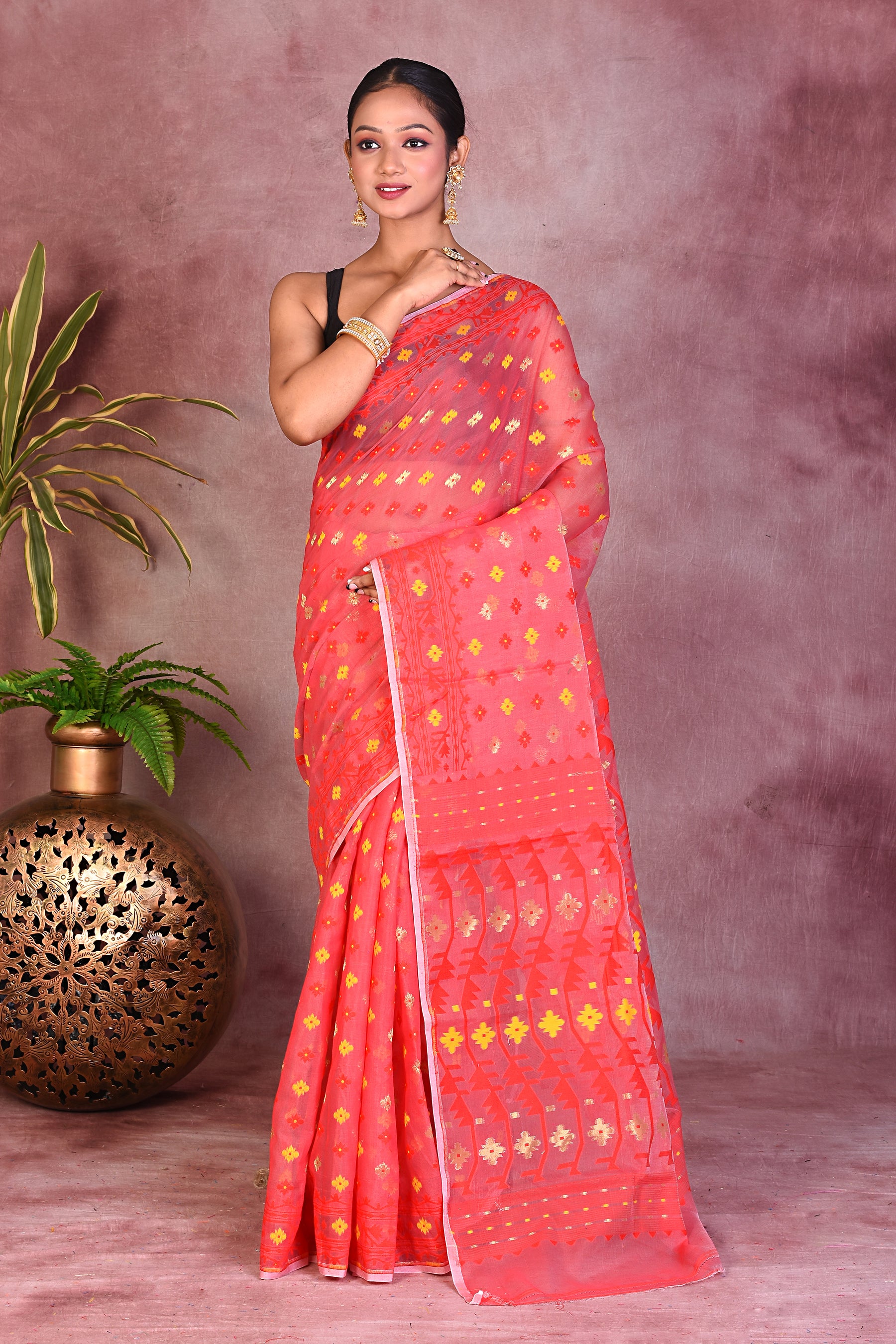 Lightweight Red Jamdani Saree - Keya Seth Exclusive