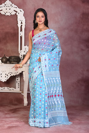 Sky Blue Soft Jamdani Saree - Keya Seth Exclusive