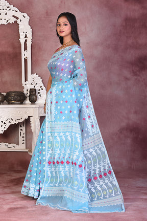 Sky Blue Soft Jamdani Saree - Keya Seth Exclusive