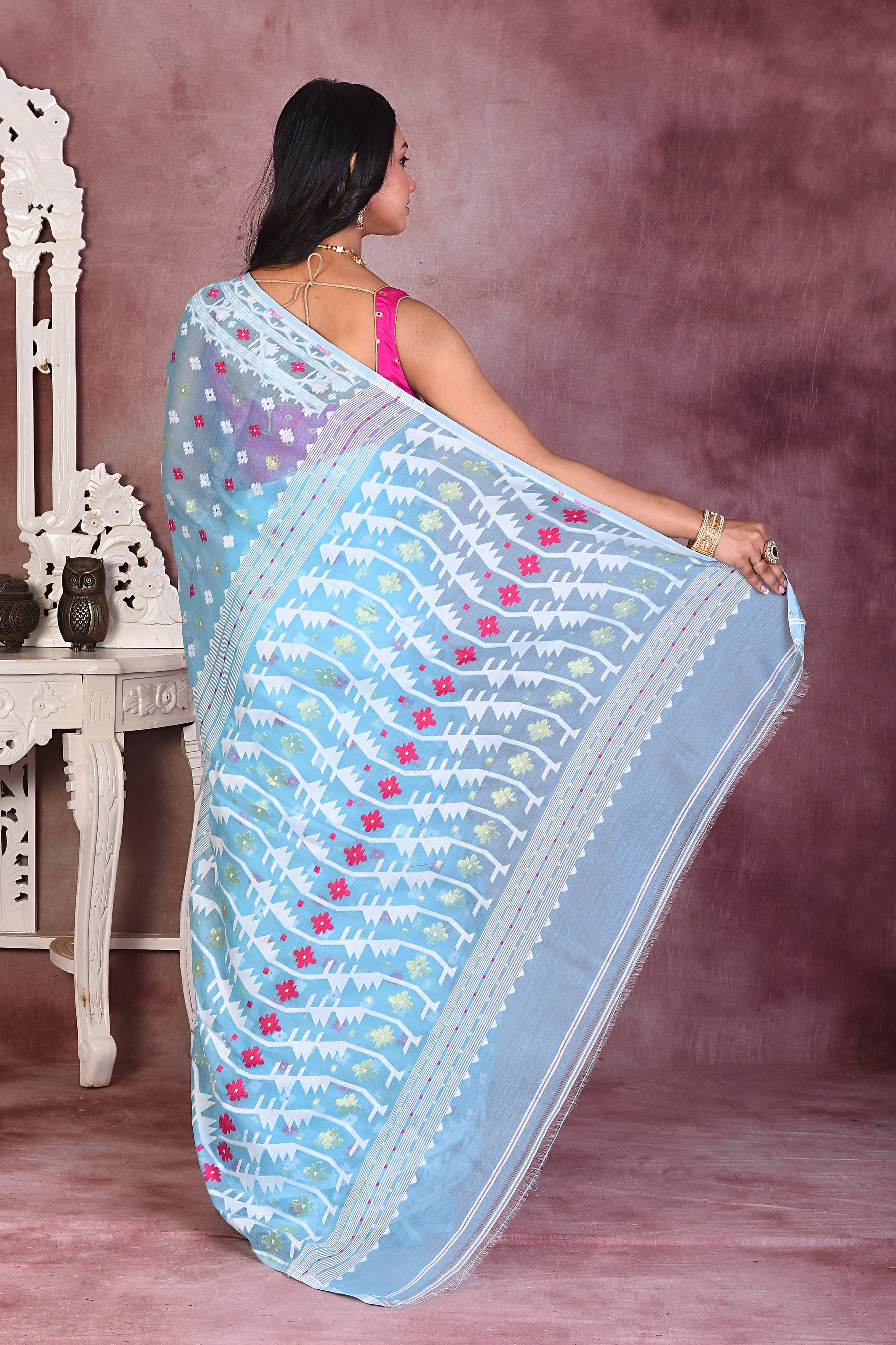 Sky Blue Soft Jamdani Saree - Keya Seth Exclusive