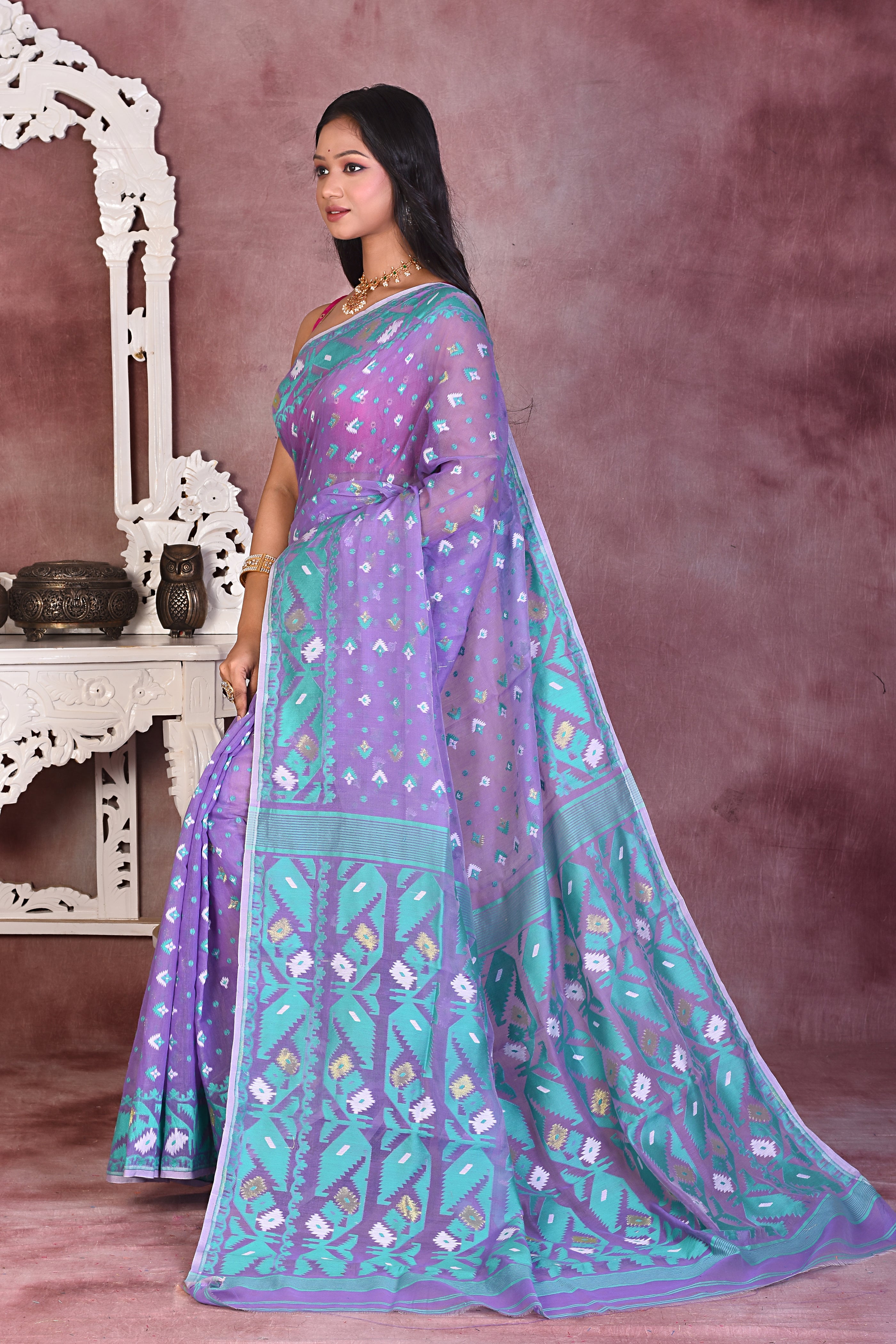 Purple & Green Soft Jamdani Saree - Keya Seth Exclusive