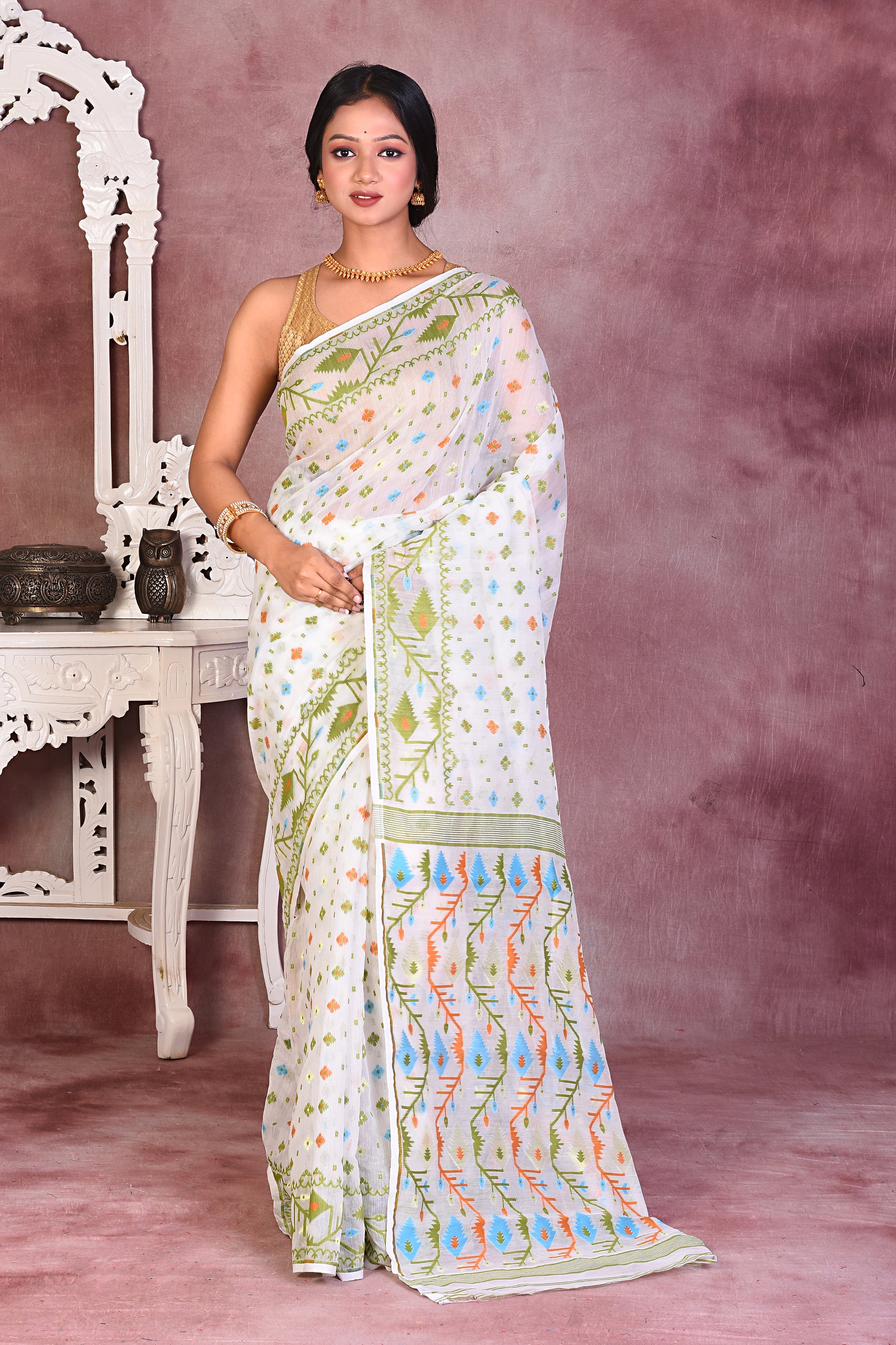 Beautiful White Jamdani Saree - Keya Seth Exclusive