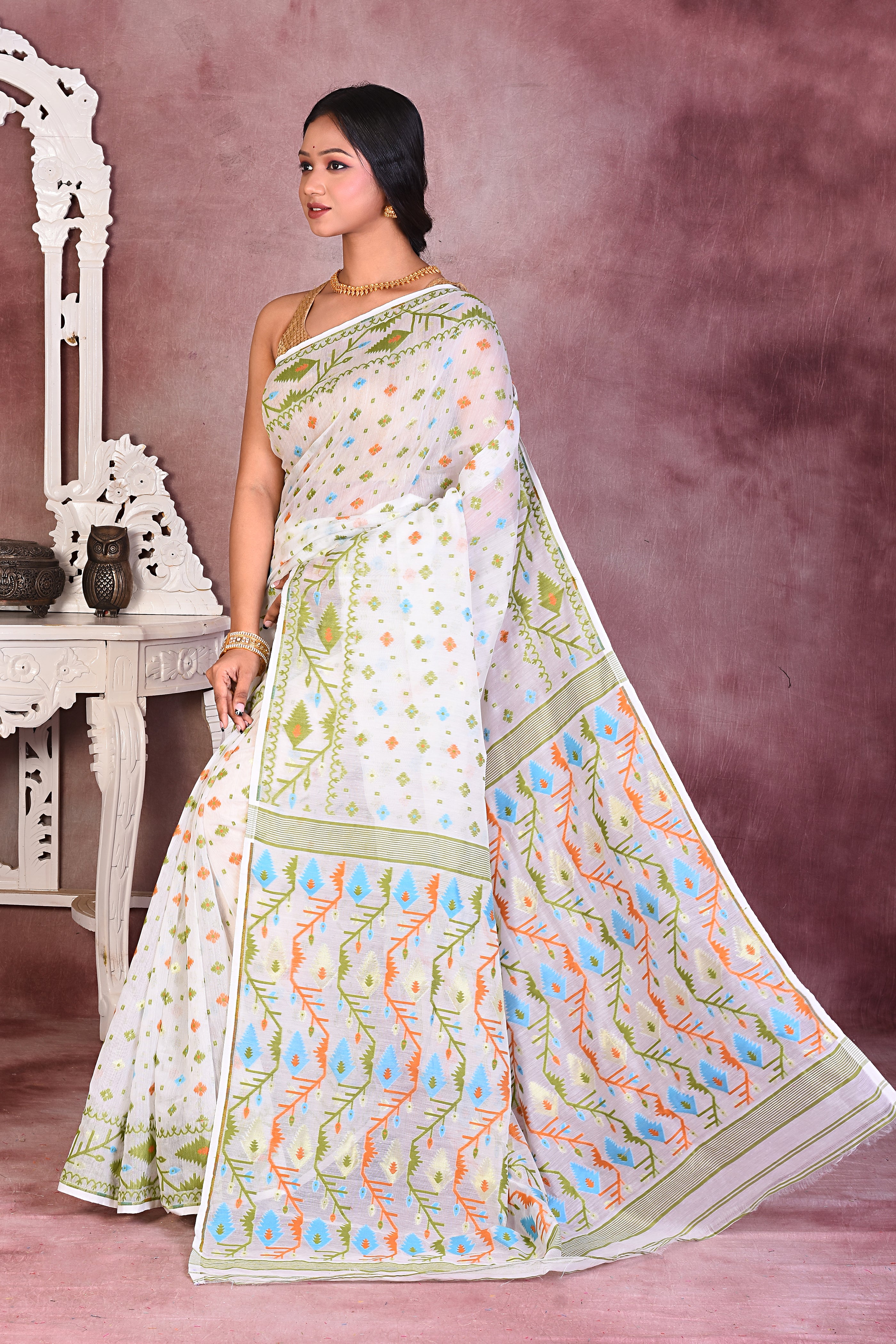 Beautiful White Jamdani Saree - Keya Seth Exclusive