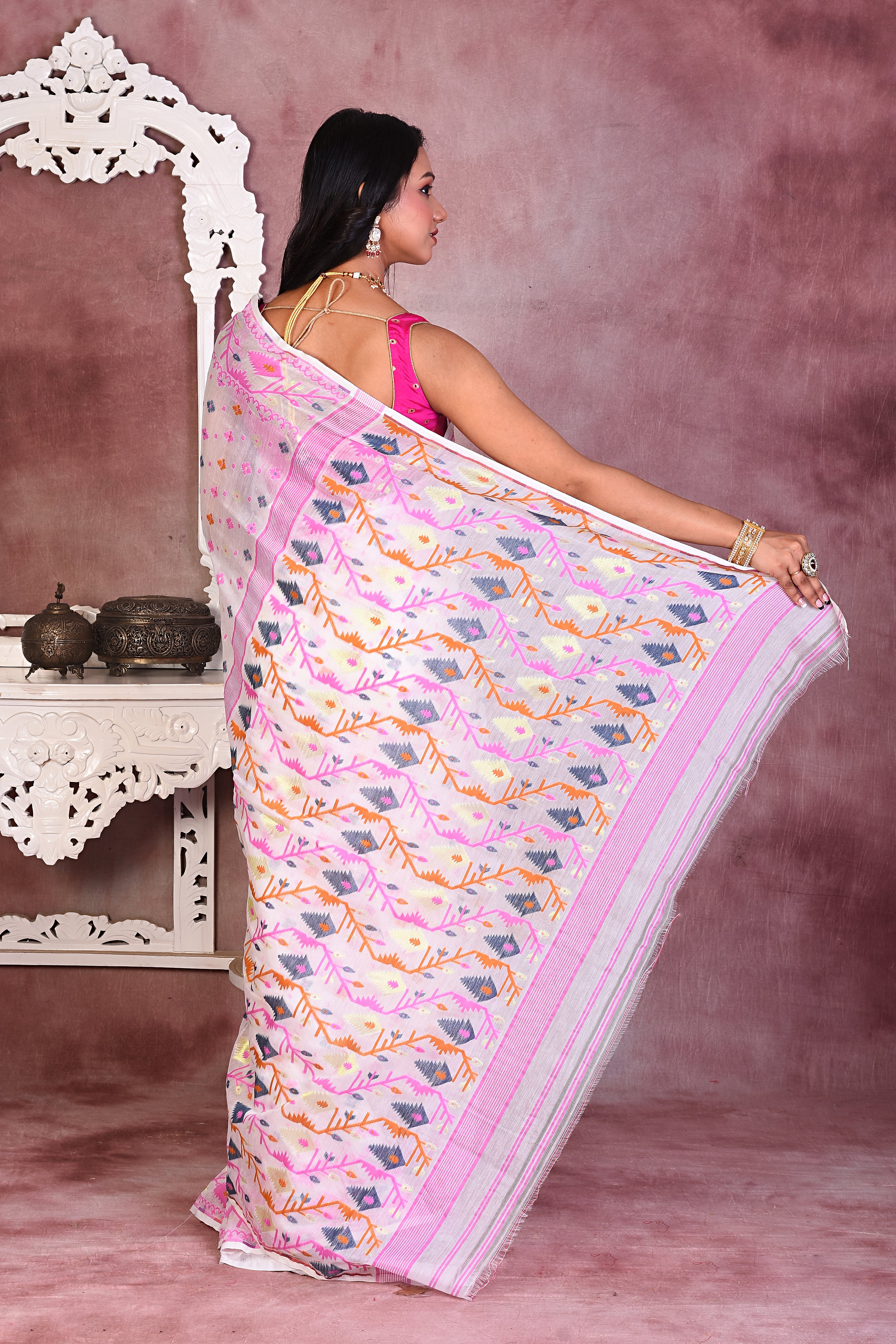 White Soft Jamdani Saree - Keya Seth Exclusive