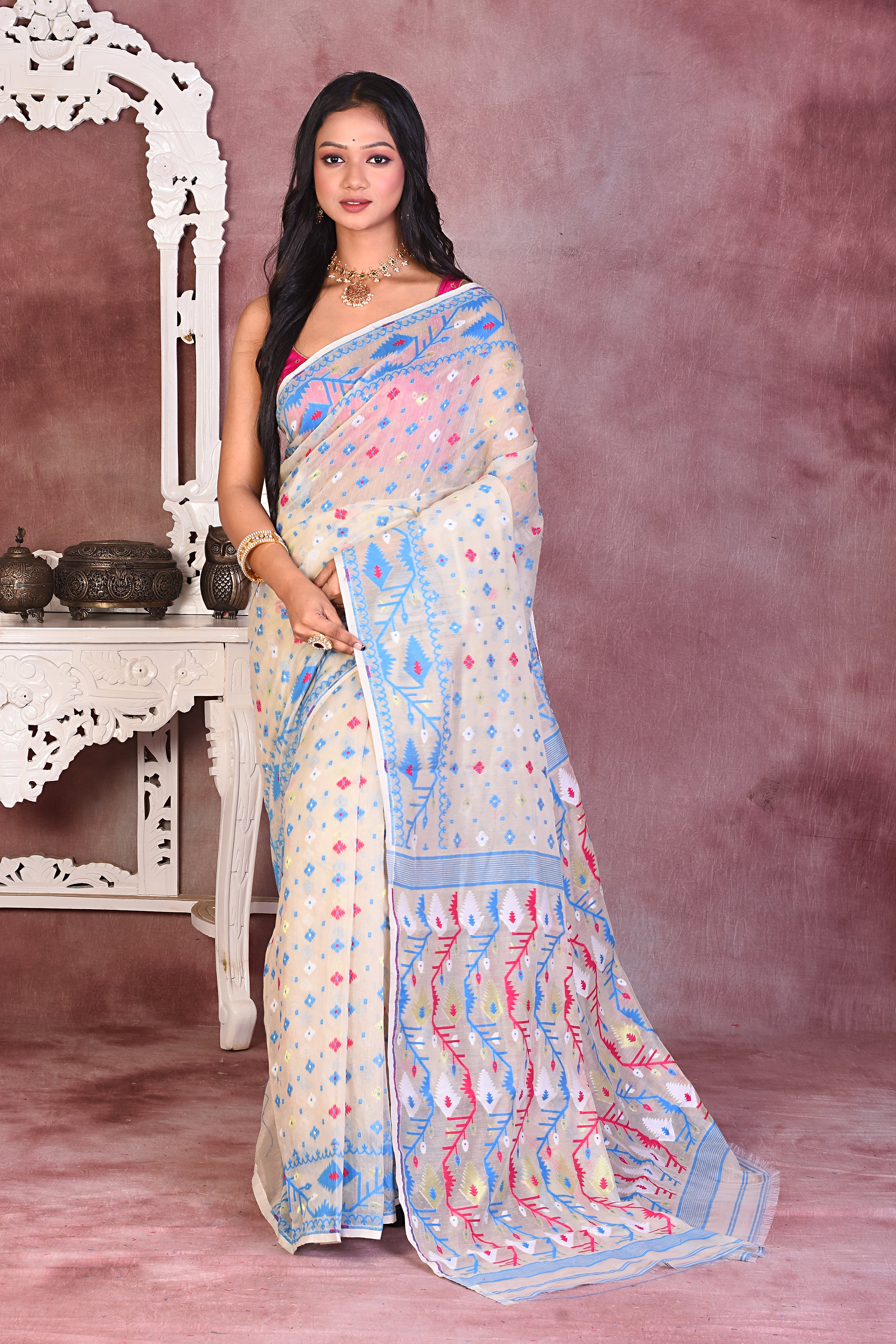 Rice White Soft Jamdani Saree - Keya Seth Exclusive