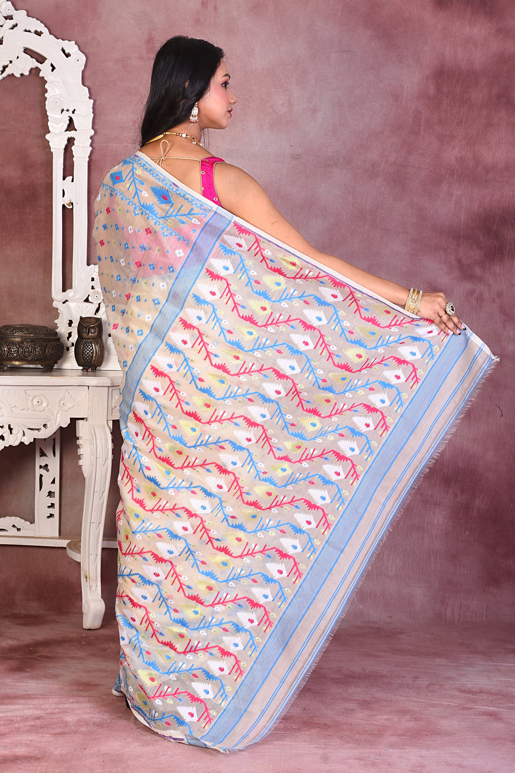 Rice White Soft Jamdani Saree - Keya Seth Exclusive