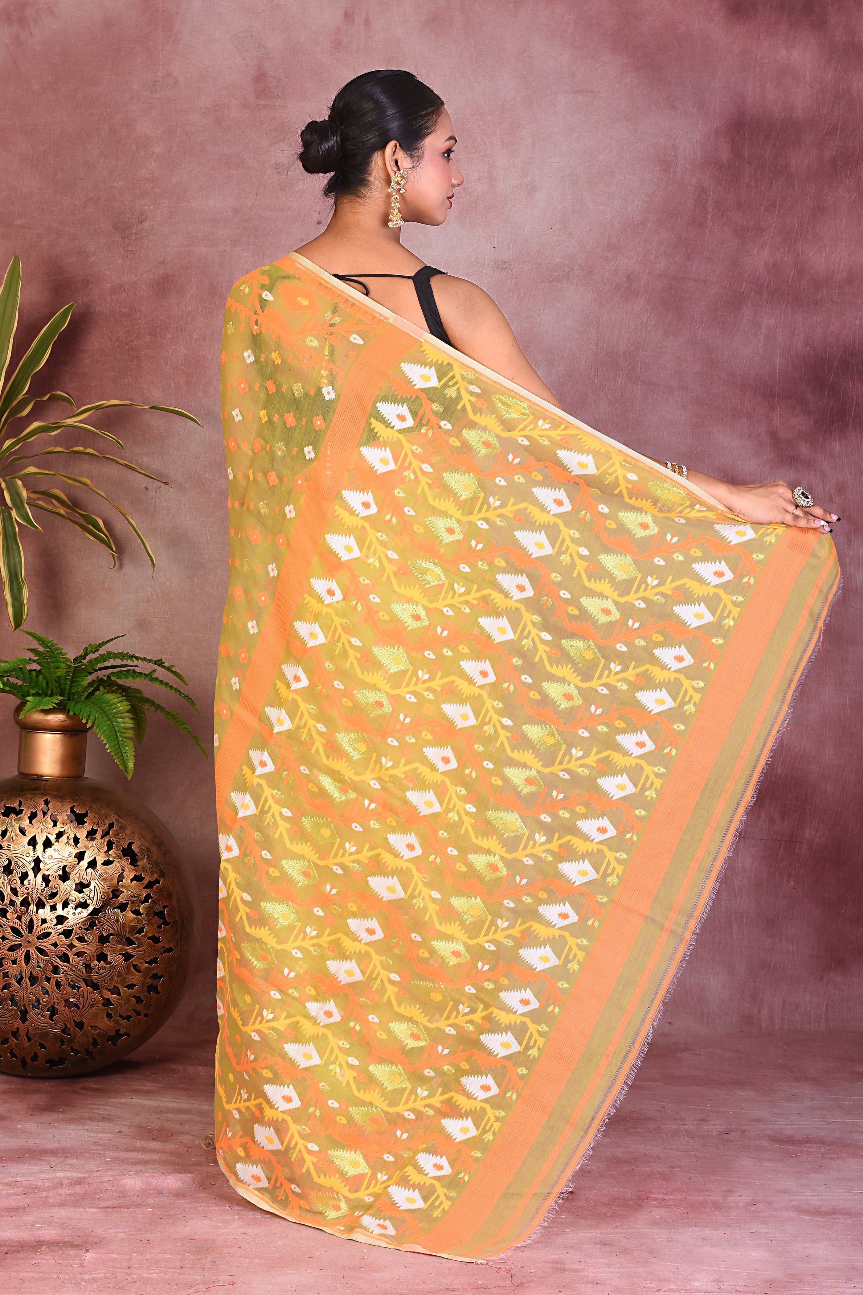 Olive Green Jamdani Saree - Keya Seth Exclusive